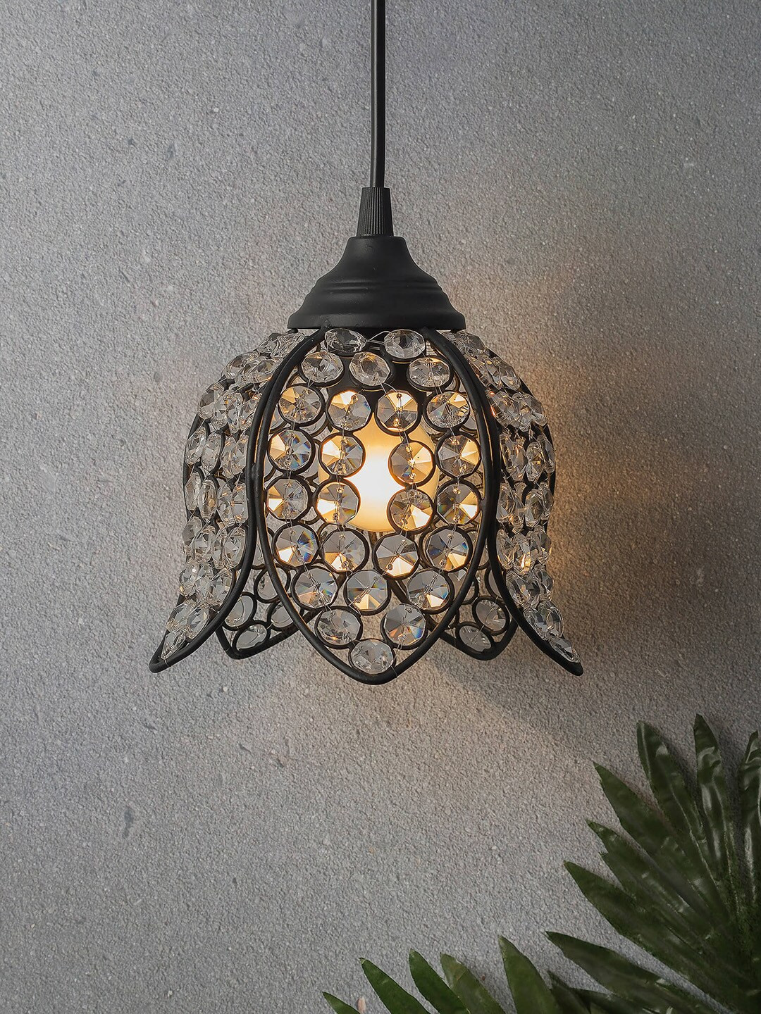 Homesake Black Solid Handcrafted Lotus Pendent Lamp
