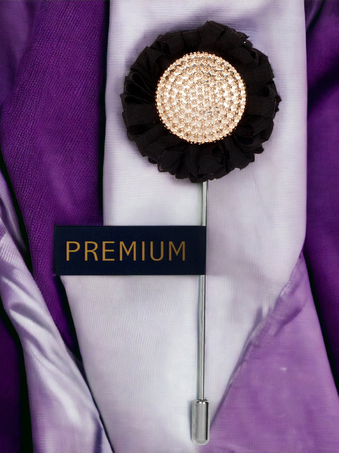 PELUCHE Unisex Brown & Gold-Toned Sun Flower Lapel Pin