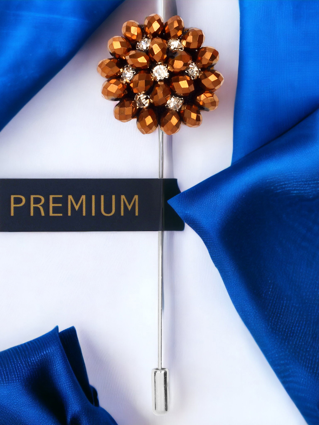 PELUCHE Unisex Copper Stone Flower Lapel Pin