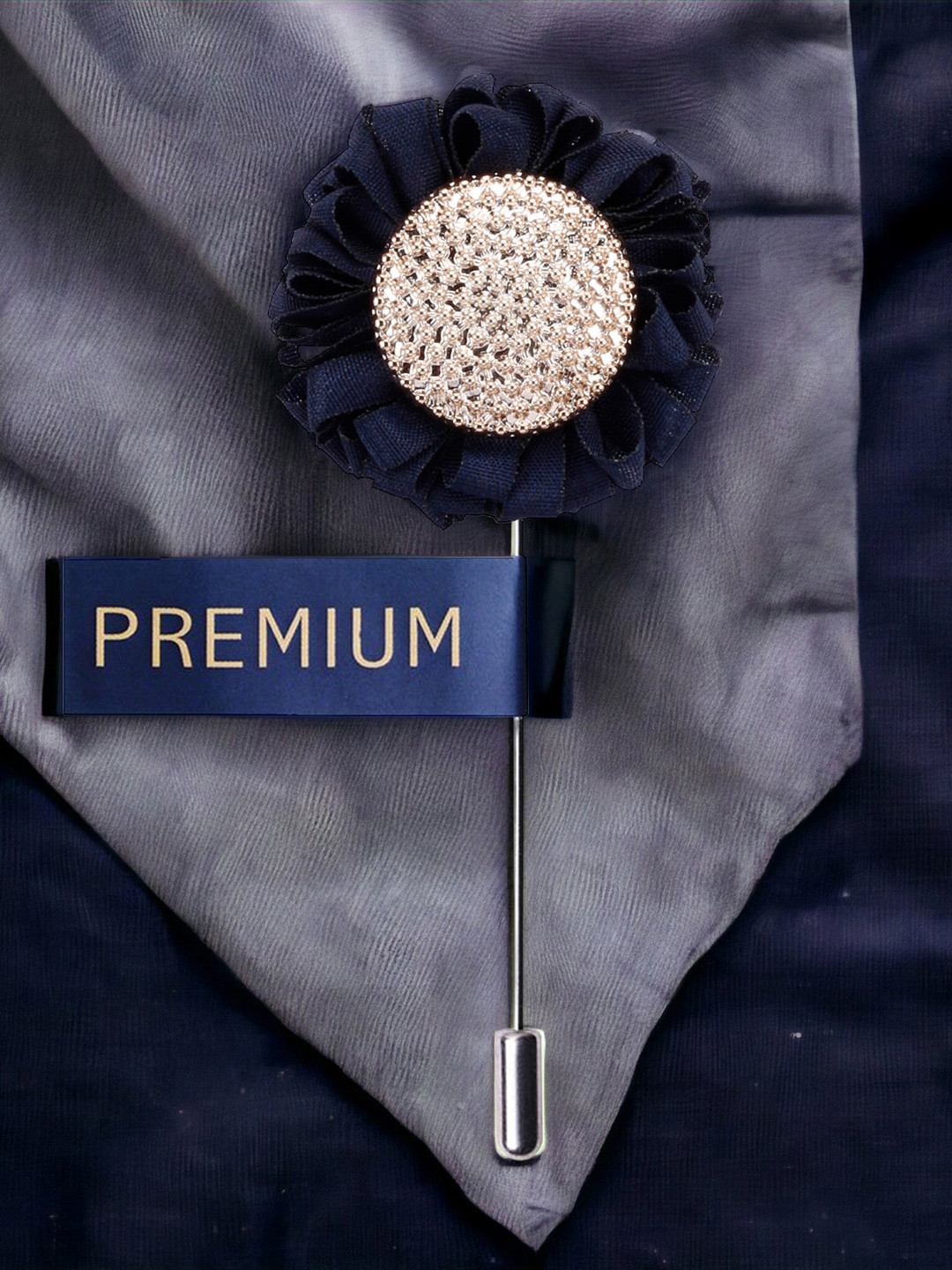 PELUCHE Unisex Blue & Gold-Toned Stone-Studded Sun Flower Lapel Pin