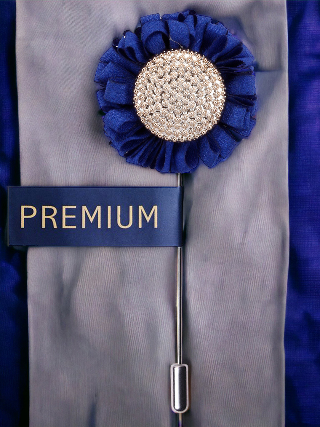 PELUCHE Unisex Blue & Silver-Toned Stone-Studded Sun Flower Lapel Pin