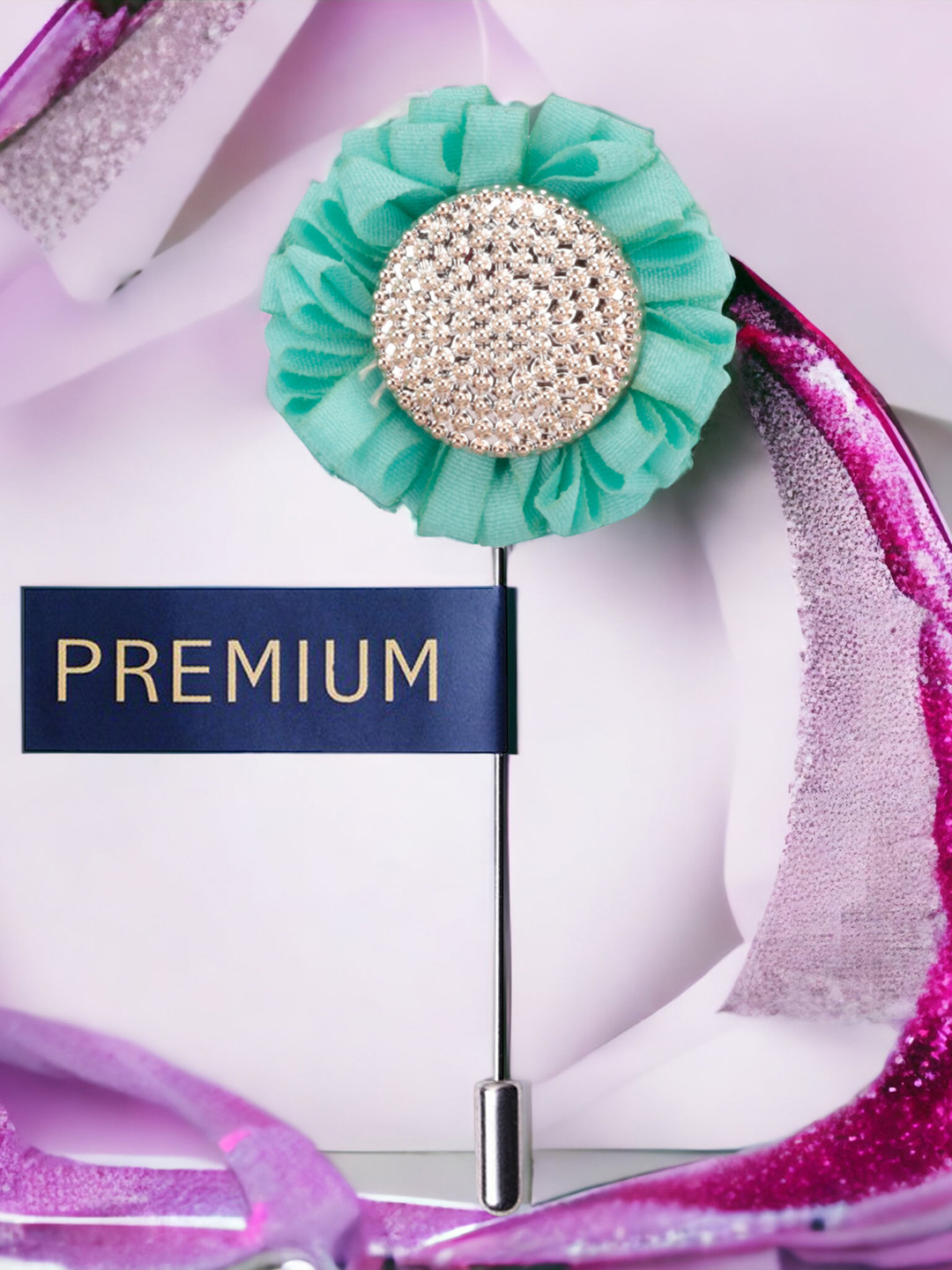 PELUCHE Unisex Blue & Gold-Toned Stone-Studded Sun Flower Lapel Pin