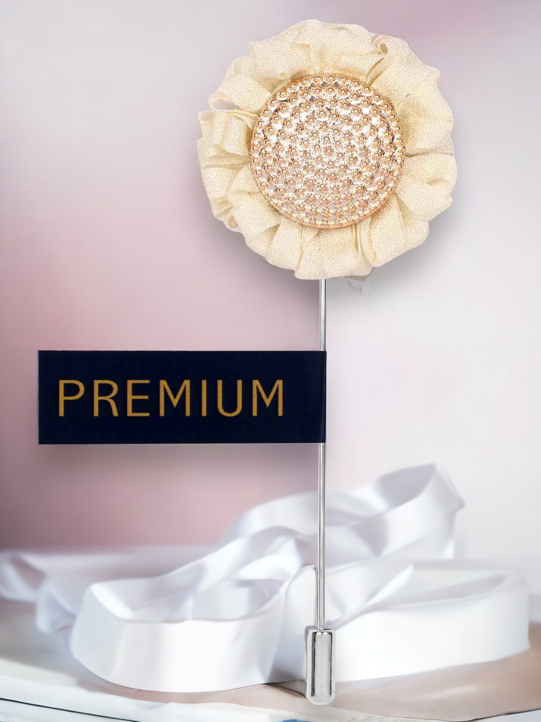 PELUCHE Unisex Off-White & Gold-Toned Stone-Studded Sun Flower Lapel Pin