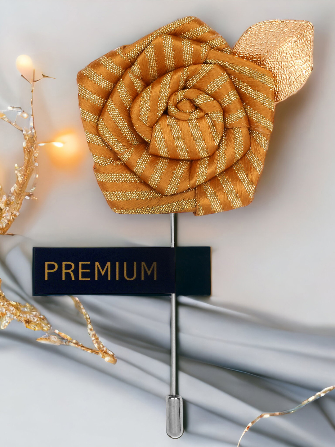 PELUCHE Unisex Mustard Yellow & Gold-Toned Floral Pentagon Lapel Pin