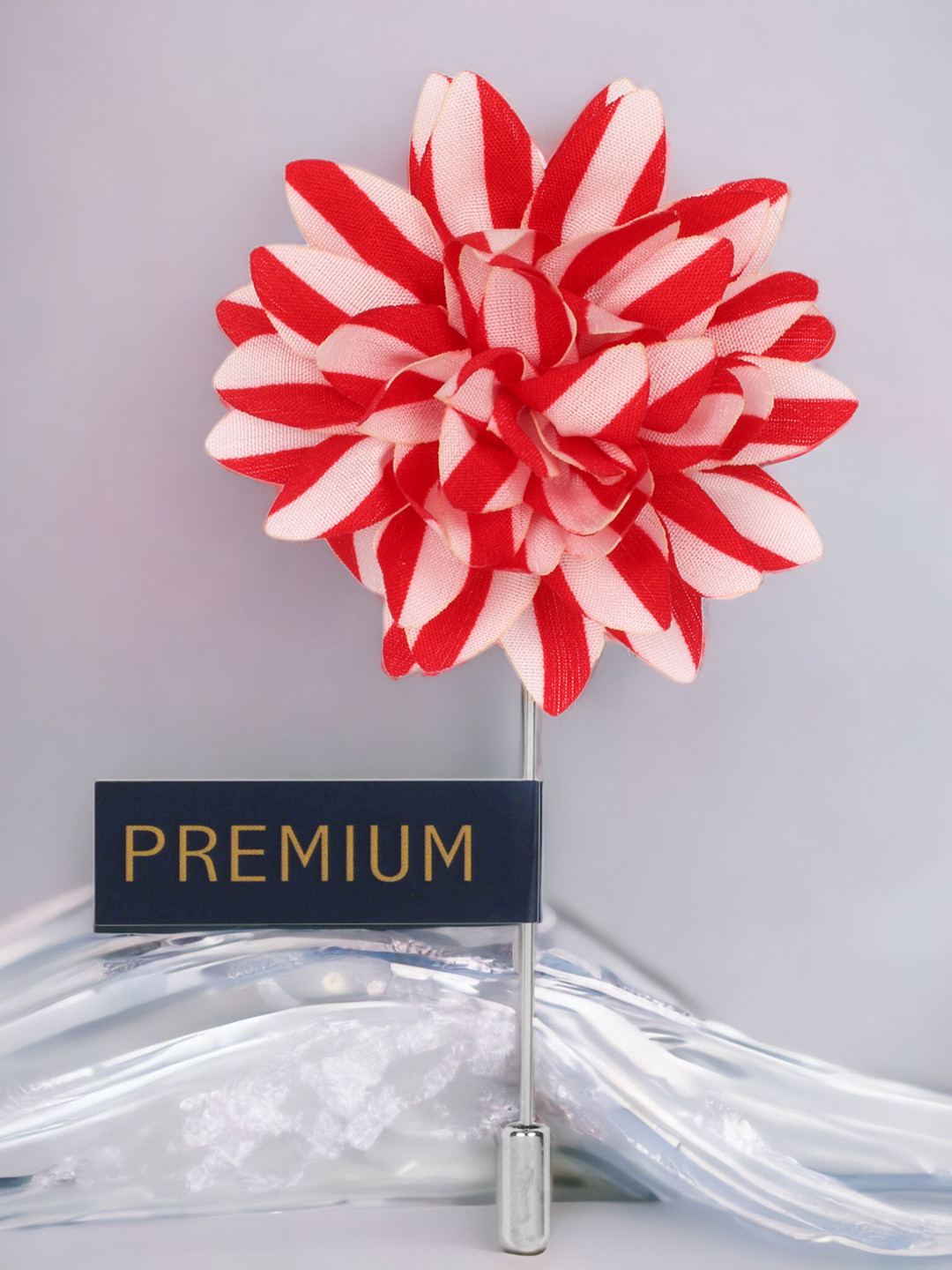 PELUCHE Unisex Red & Off-White Striped Petals Lapel Pin