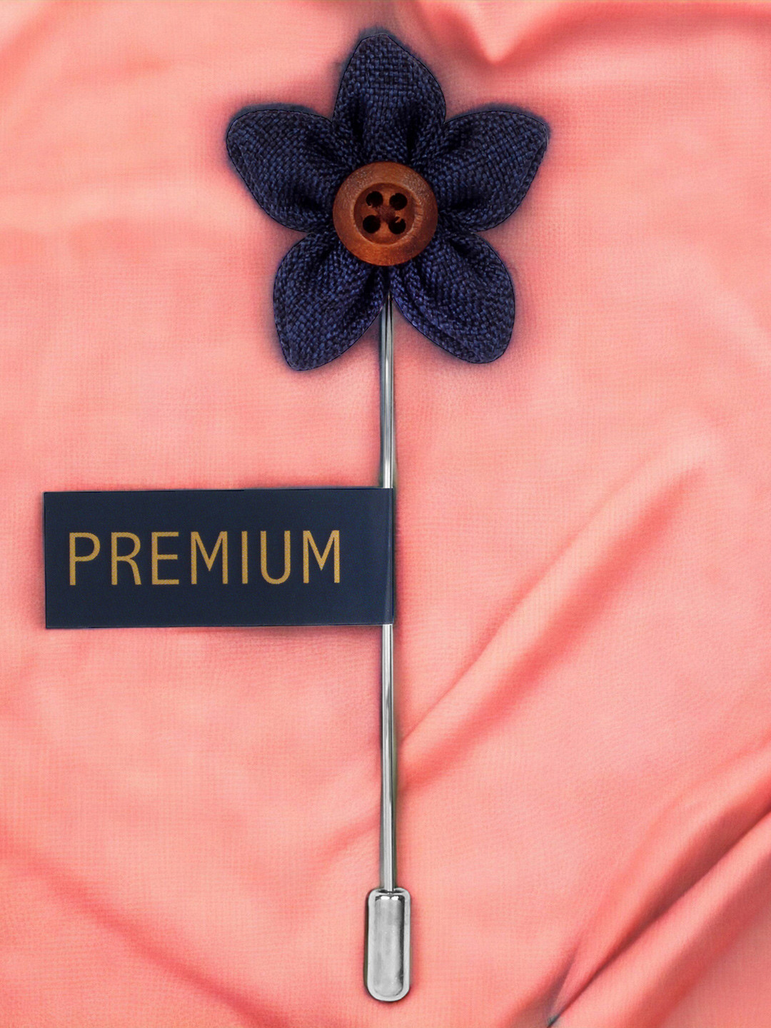 PELUCHE Unisex Blue & Brown Button Flower Lapel Pin