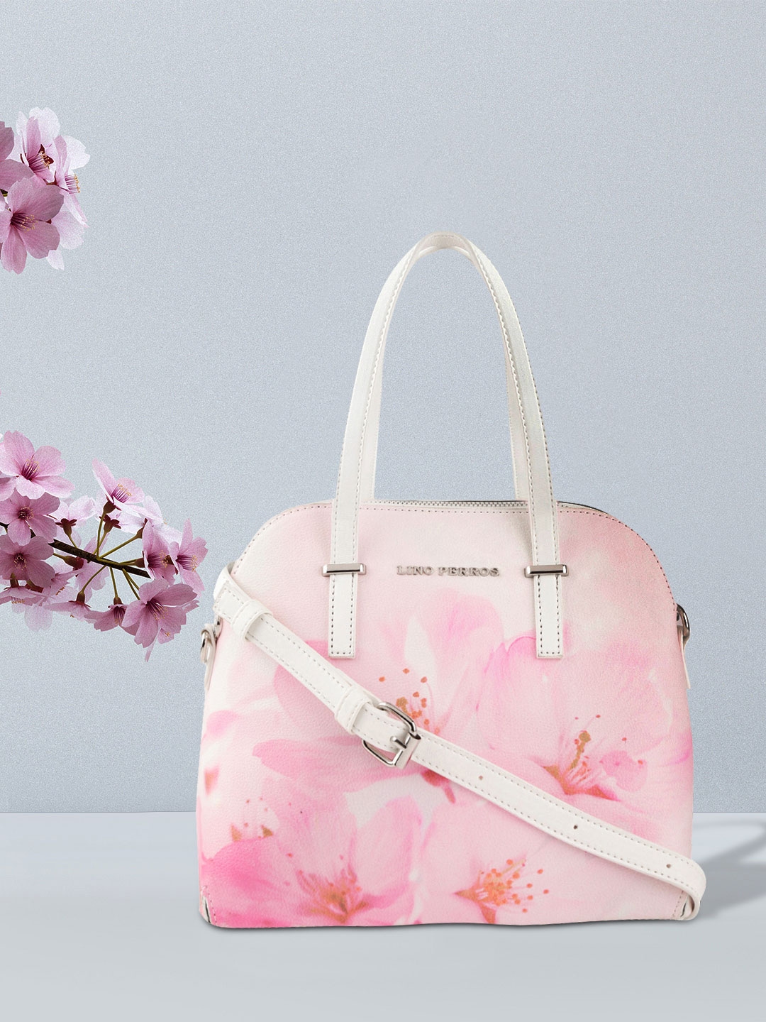 Buy Lino Perros White & Pink Printed Handheld Bag - Handbags for