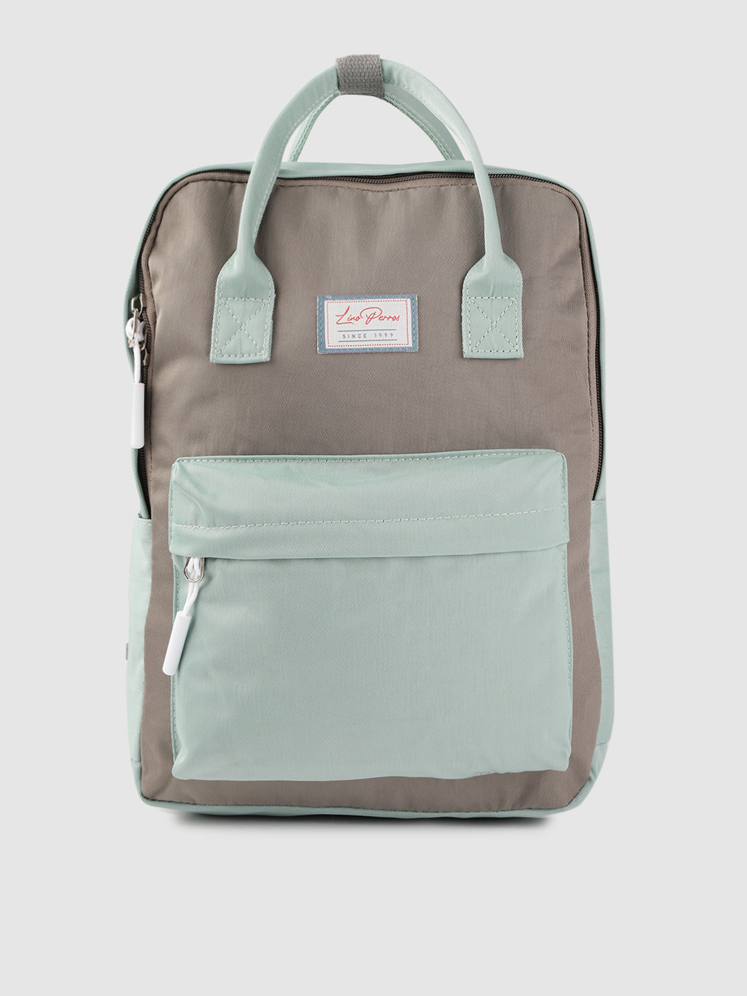 Lino Perros Women Grey & Sea Green Colourblocked Laptop Backpack