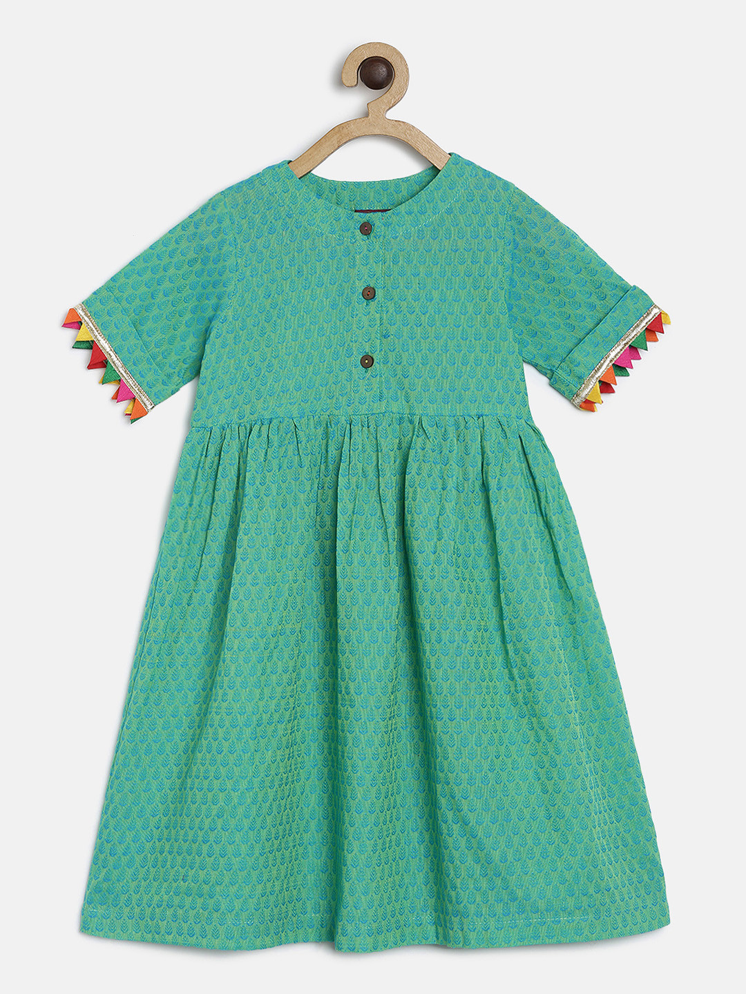 Twisha Girls Green Printed Fit and Flare Dress
