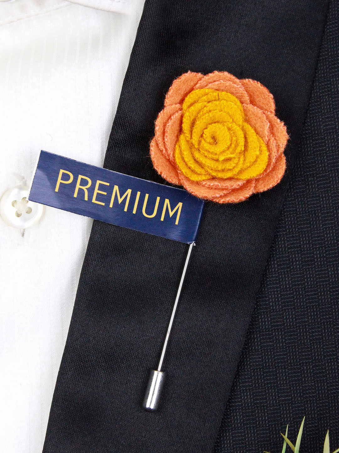 PELUCHE Unisex Yellow & Peach-Coloured Graceful Bloom Lapel Pin