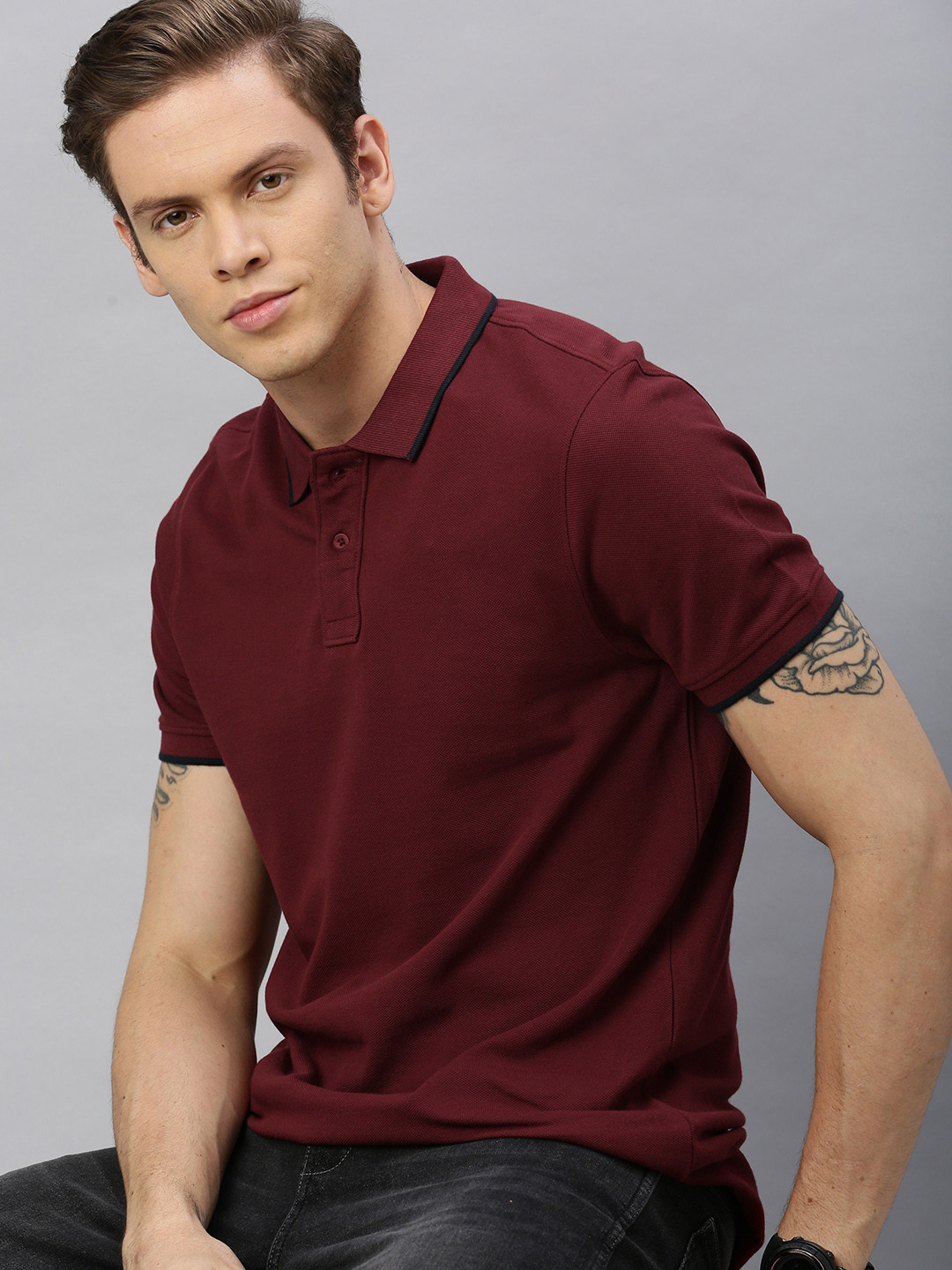 Roadster Men Maroon Polo Collar T-shirt