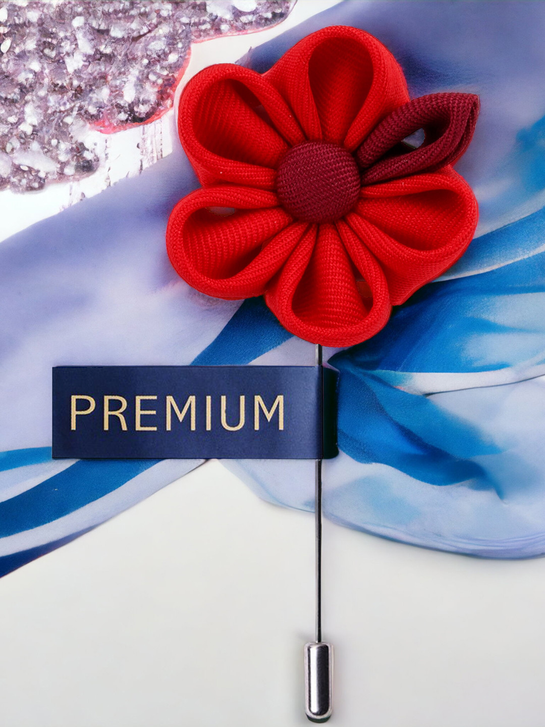 PELUCHE Unisex Red & Maroon Dual Shaded Beauty Lapel Pin