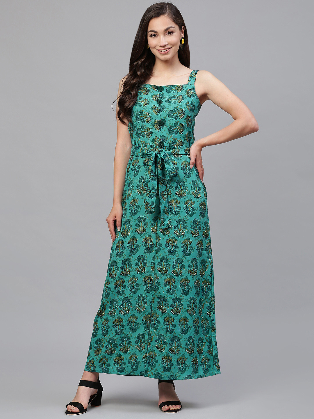 SIRIKIT Women Green & Yellow Printed Maxi Dress