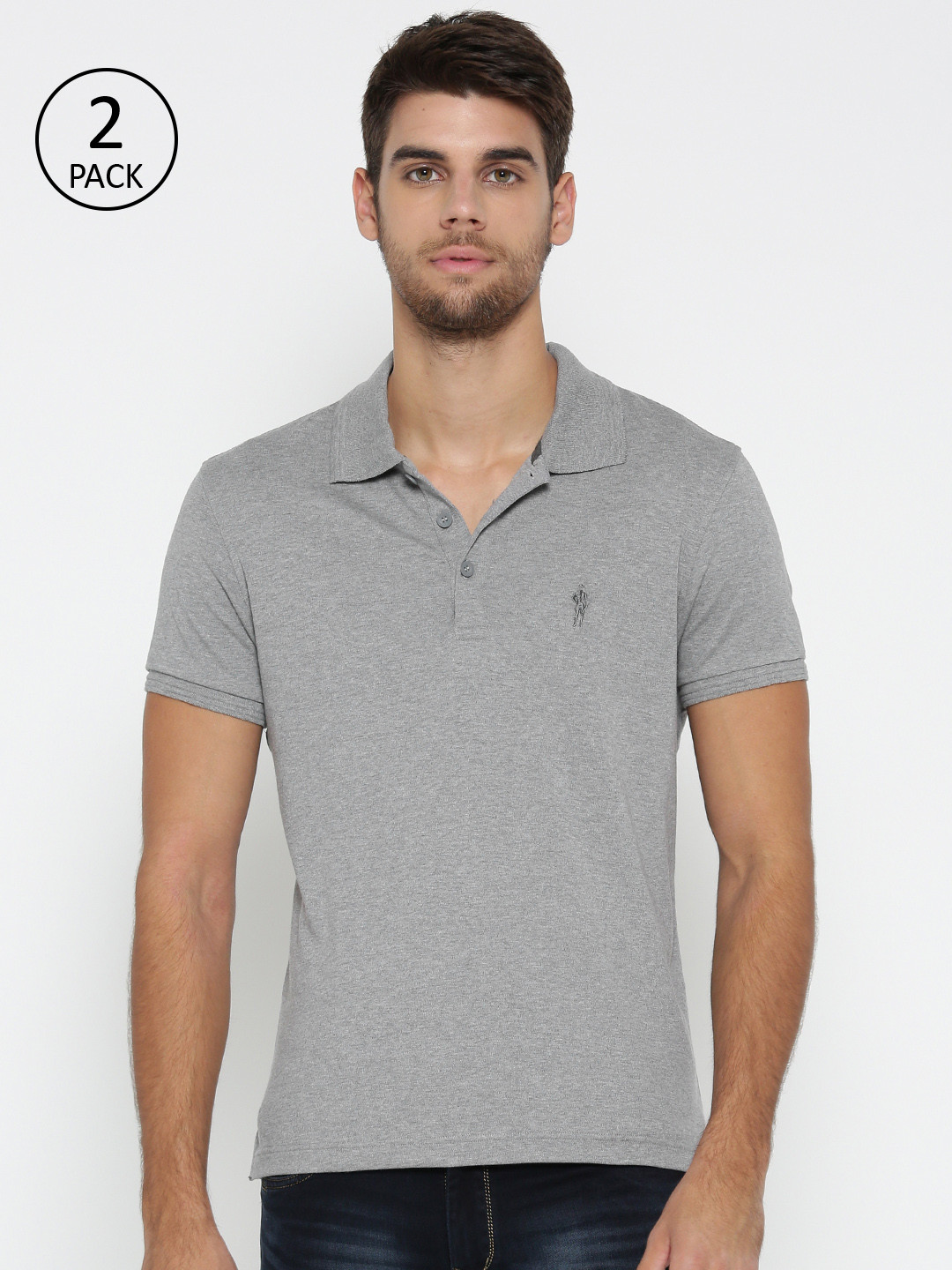 Jockey Men Pack of 2 Grey Melange Solid Polo Collar T-shirts