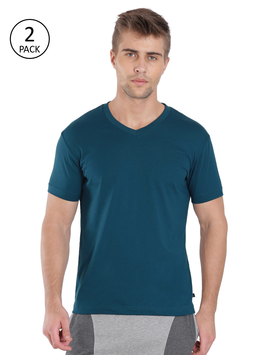 Jockey Men Pack of 2 Teal Blue V-Neck Lounge T-shirts