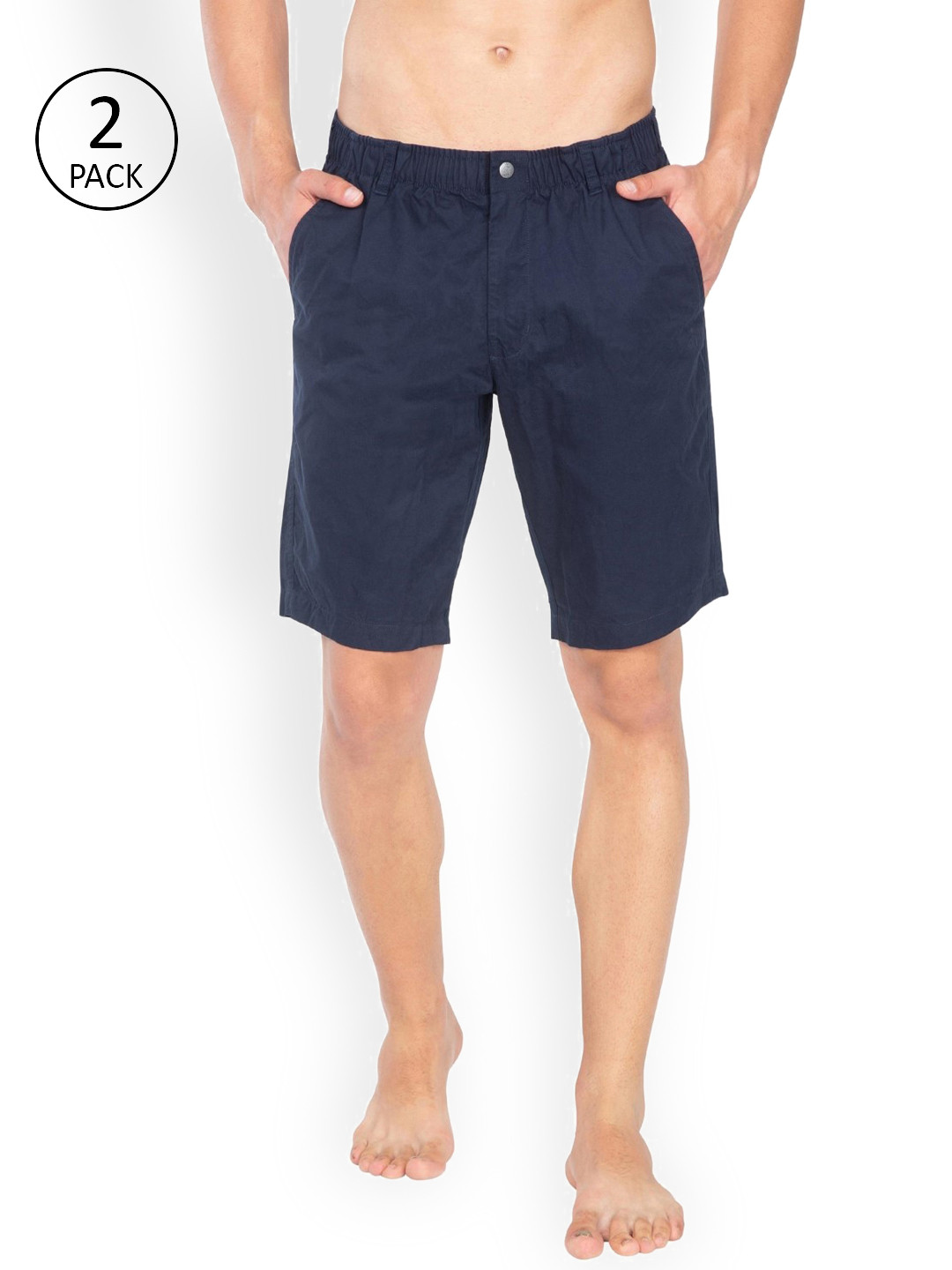 Jockey Men Pack of 2 Navy Blue Solid Straight fit Lounge Shorts