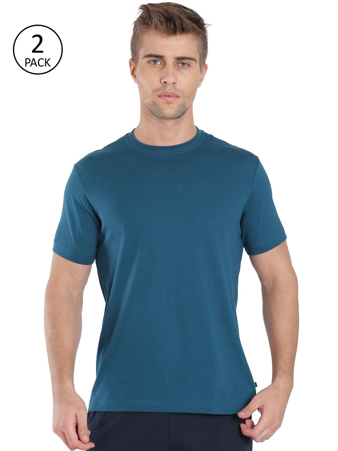 Jockey Men Pack of 2 Teal Blue Round Neck Lounge T-shirts