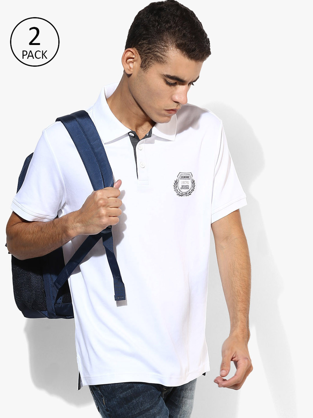 Jockey Men Pack of 2 White Solid Regular Fit Polo T-Shirt