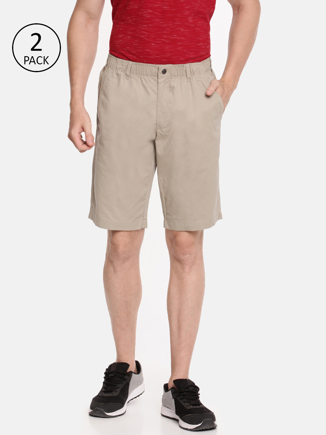 Jockey Men Pack of 2 Beige Solid Straight fit Regular Shorts