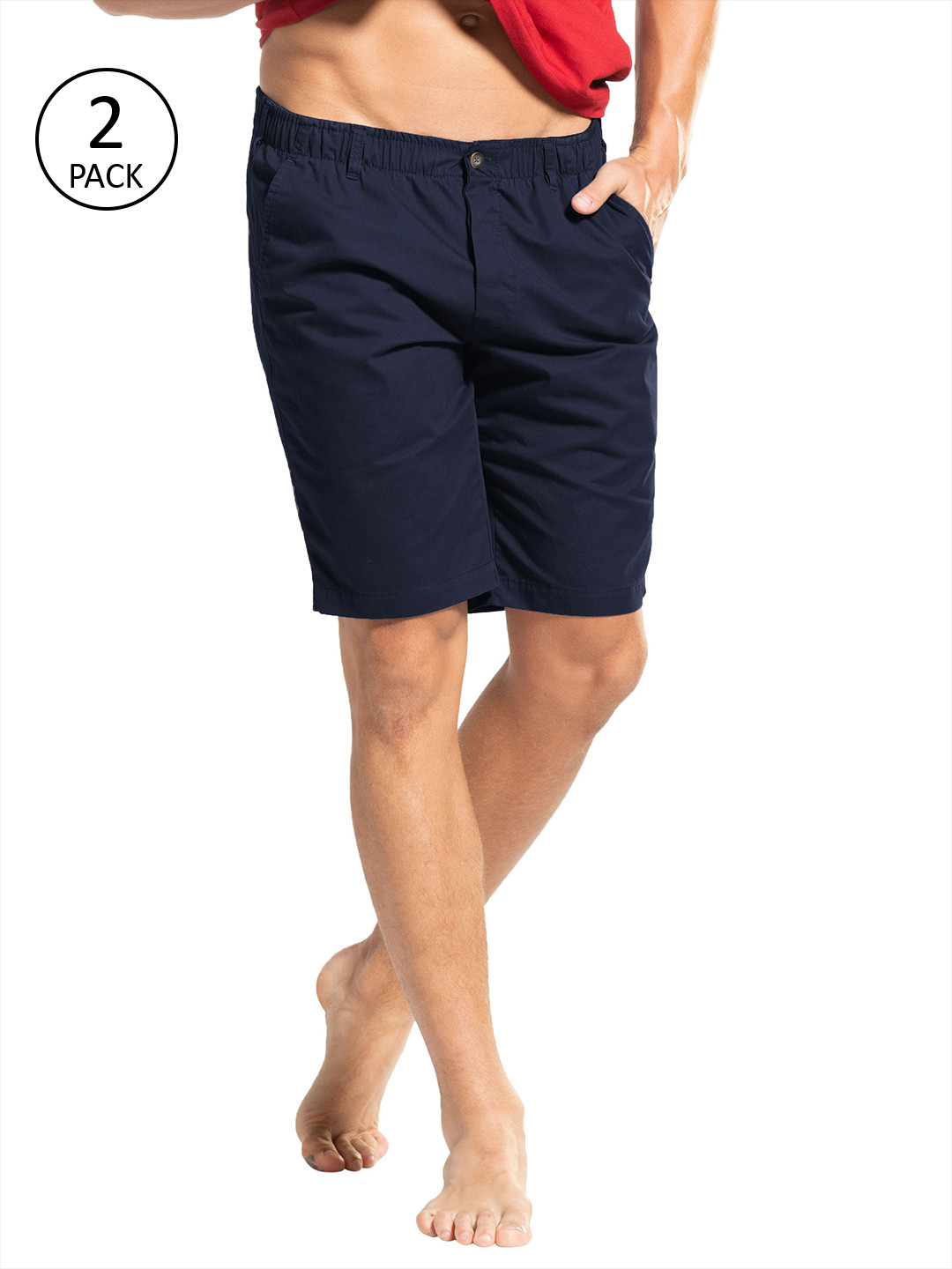 Jockey Men Pack of 2 Navy Blue Solid Straight Fit Lounge Shorts