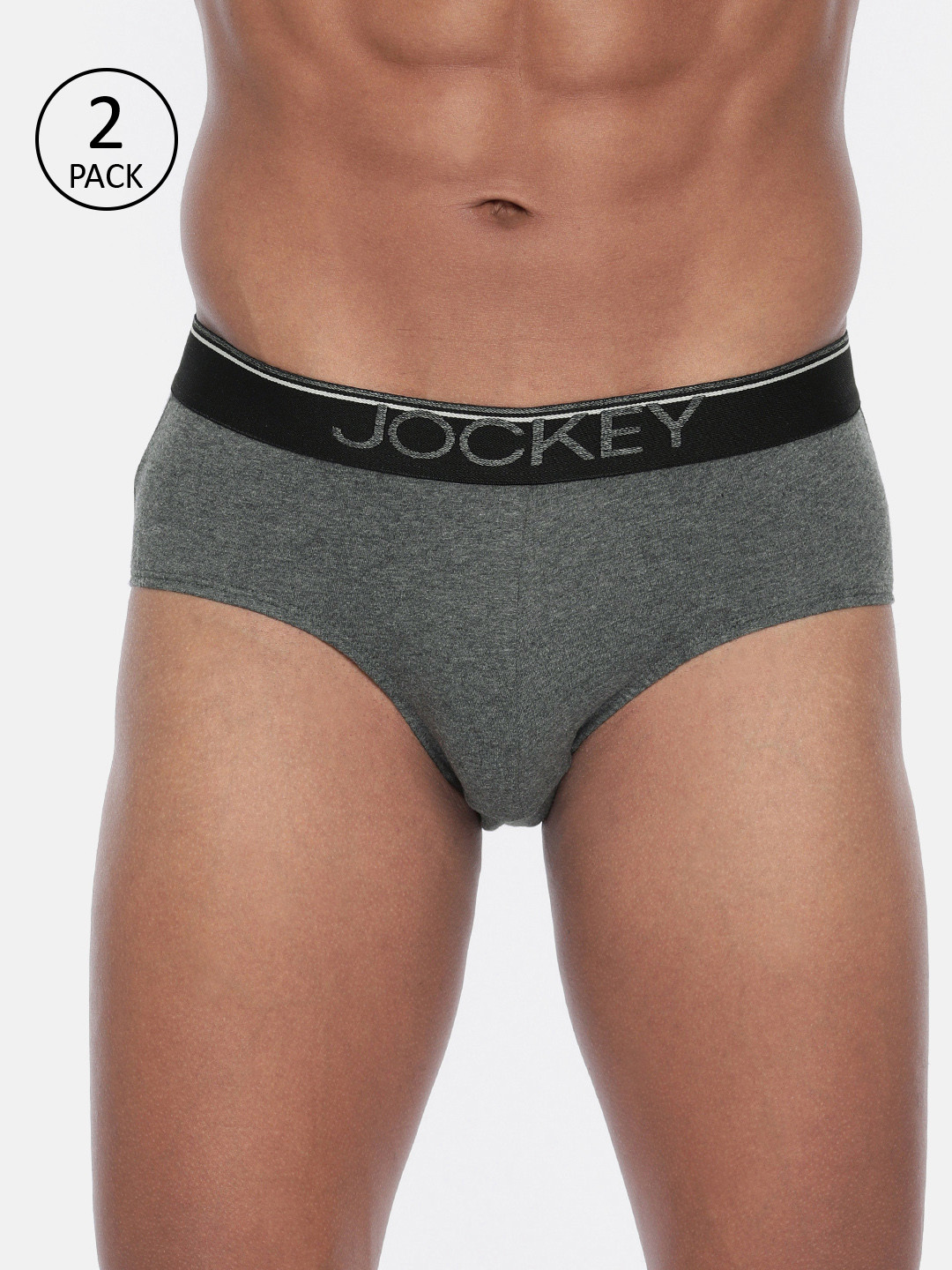 Jockey Men Pack Of 2 Charcoal Grey Solid Briefs 11036304-2