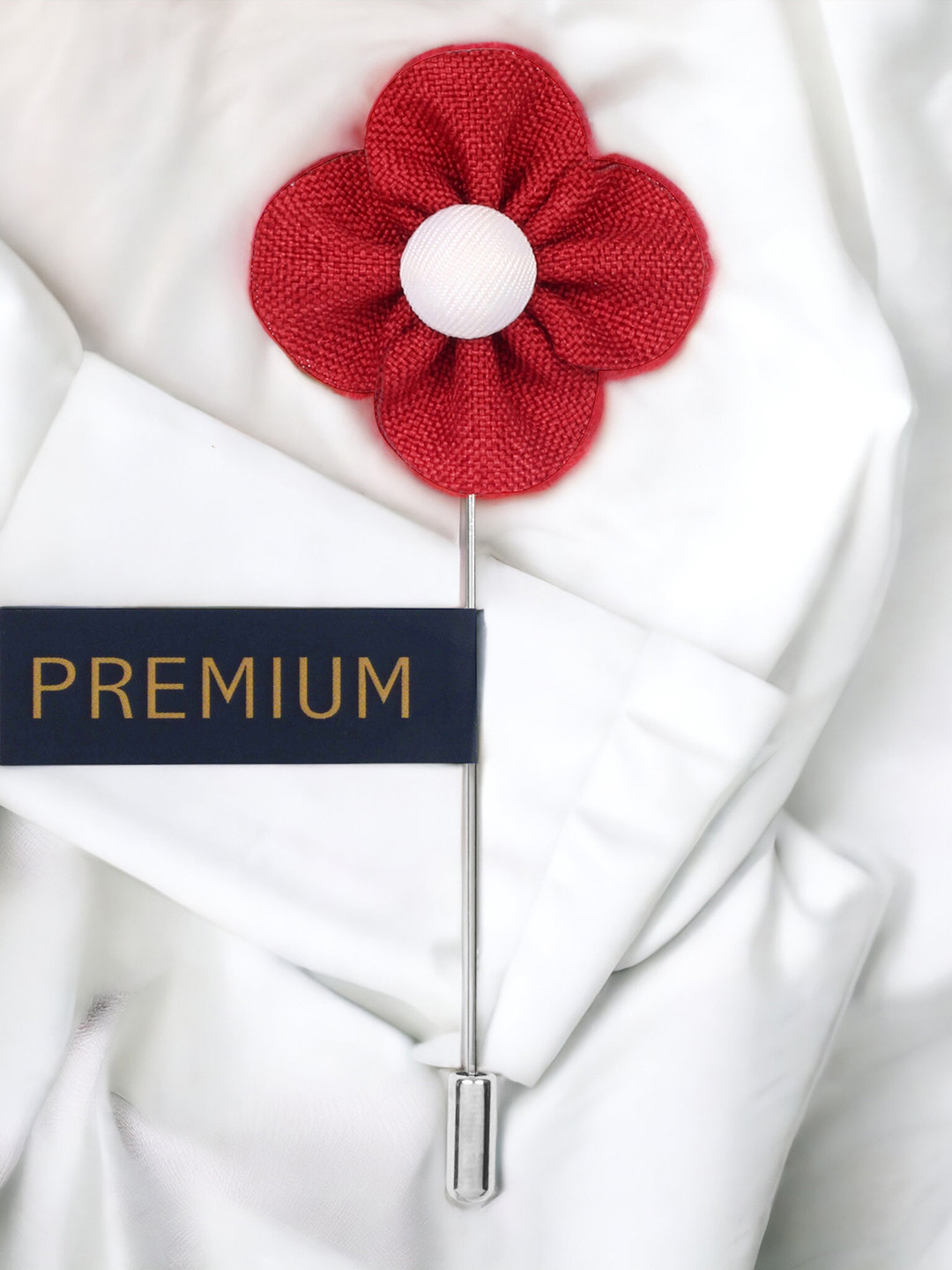 PELUCHE Unisex Red & White The Four Petal Flower Lapel Pin