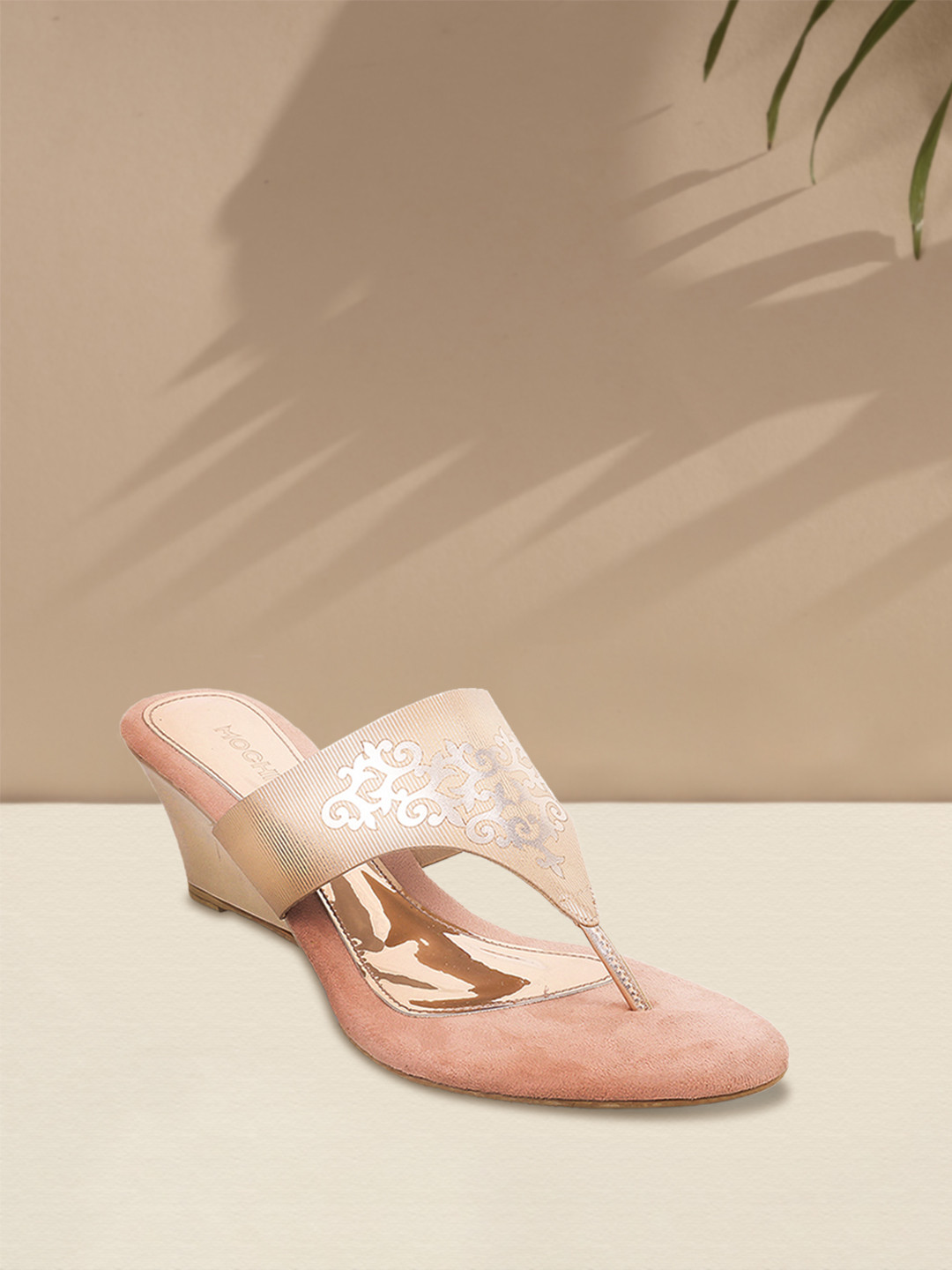 Mochi Women Champagne-Toned Printed Wedges