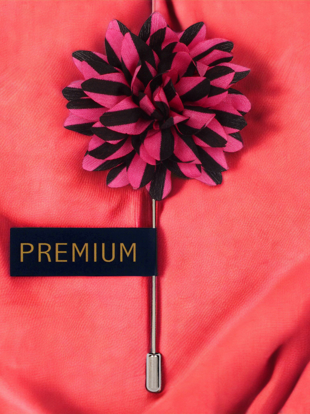 PELUCHE Unisex Pink & Black Striped Petals Lapel Pin