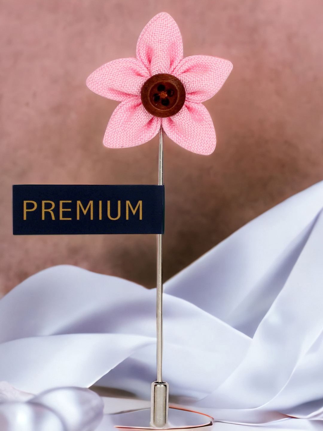 PELUCHE Unisex Pink & Brown Button Flower Lapel Pin