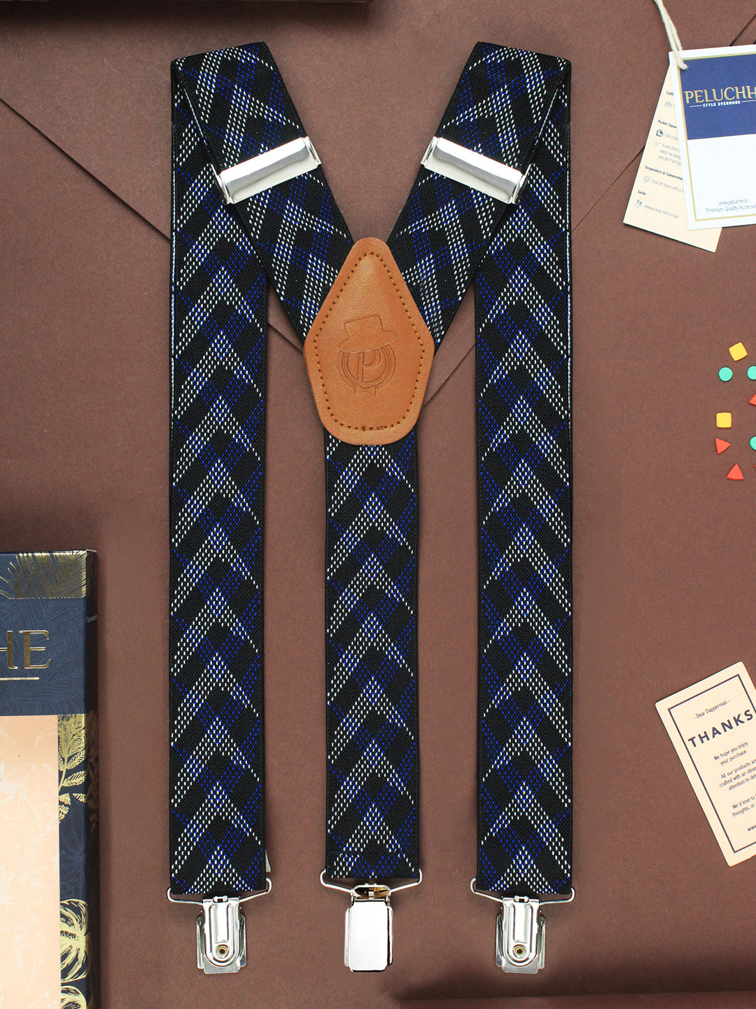 PELUCHE Men Black & Blue Patterned Arrow Hedge Suspenders