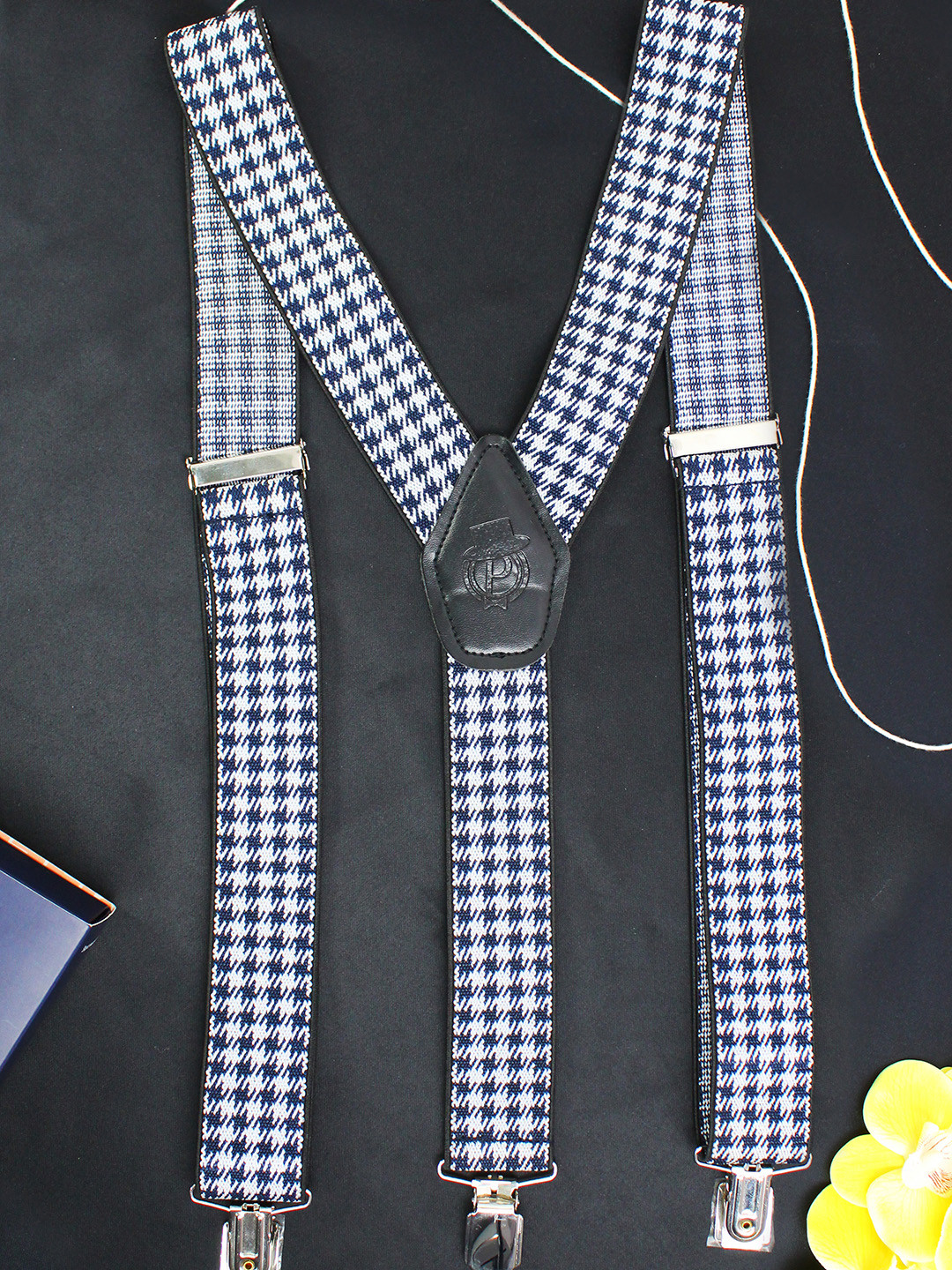 PELUCHE Men Black & Grey Patterned The Fancy Edge Suspenders