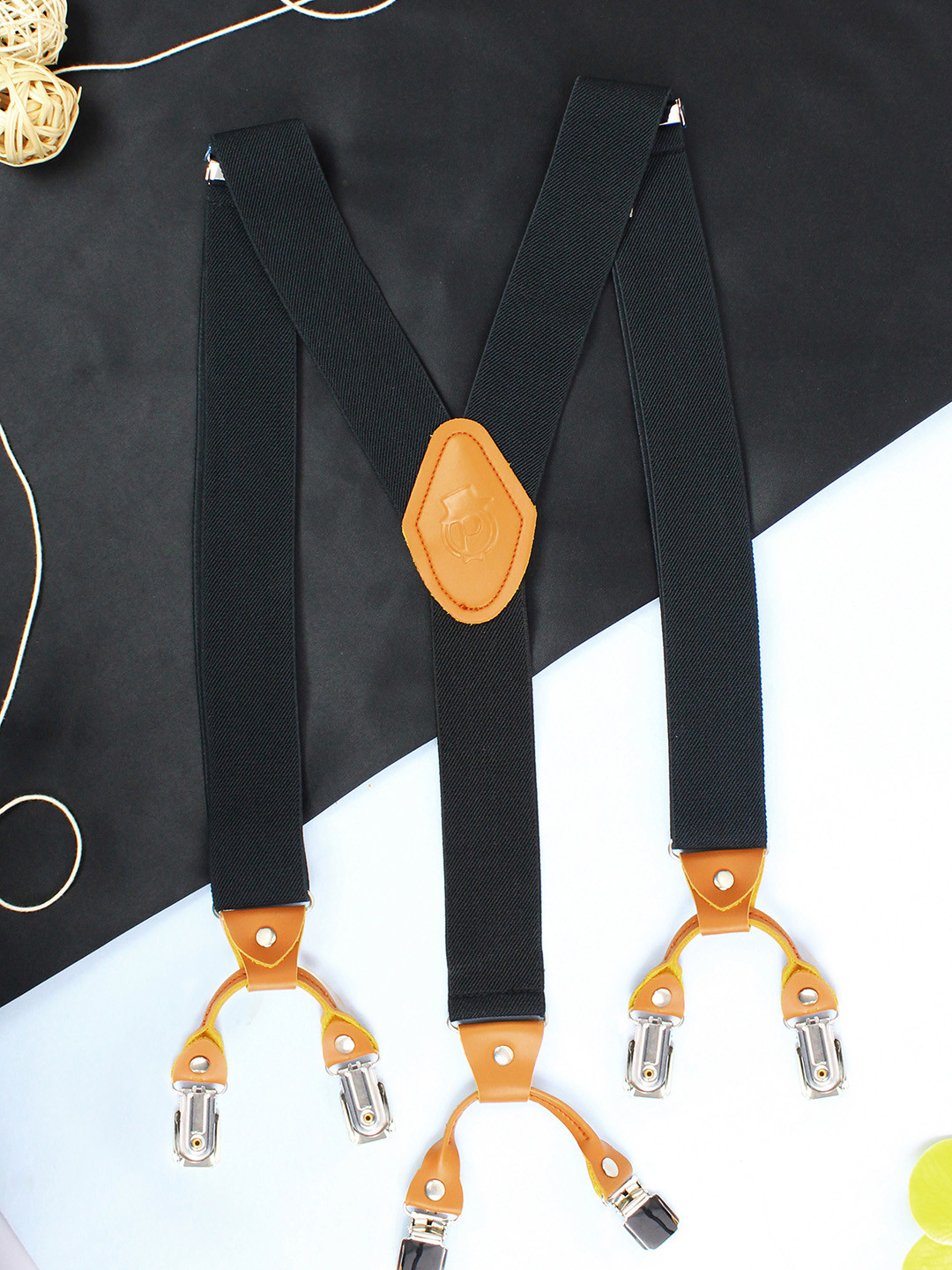 PELUCHE Men Black & Brown Solid Novelist Charmer Suspenders