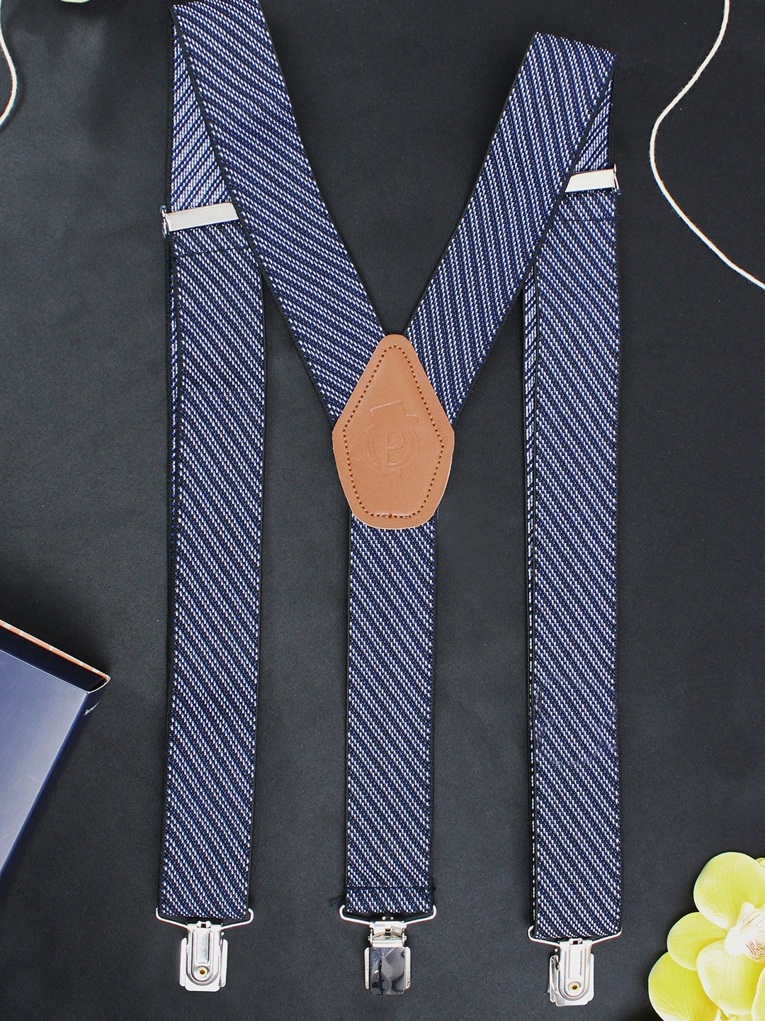 PELUCHE Men Blue & White Eloquent Stripes Suspenders
