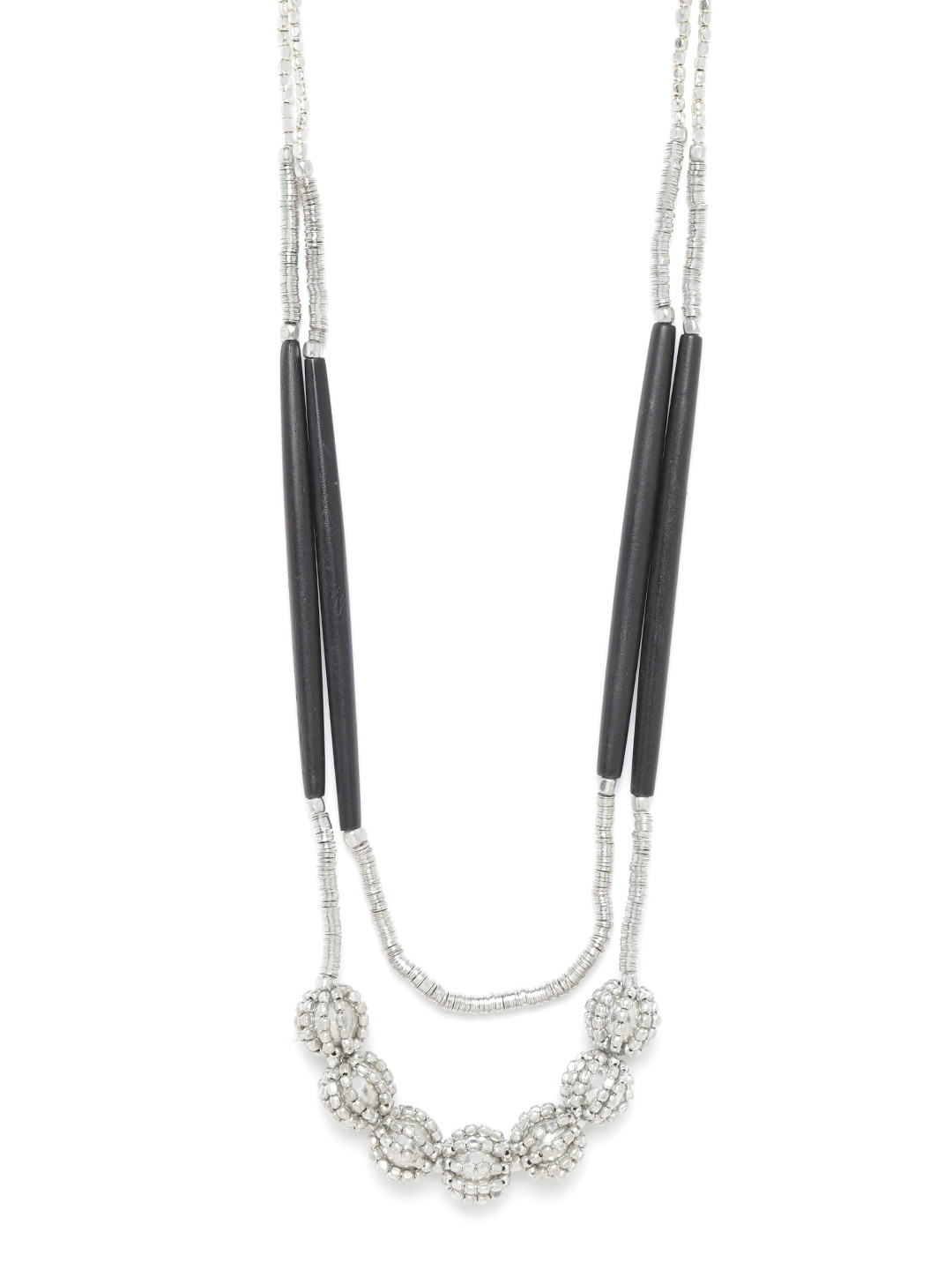 RICHEERA Black Silver-Plated Beaded Layered Necklace