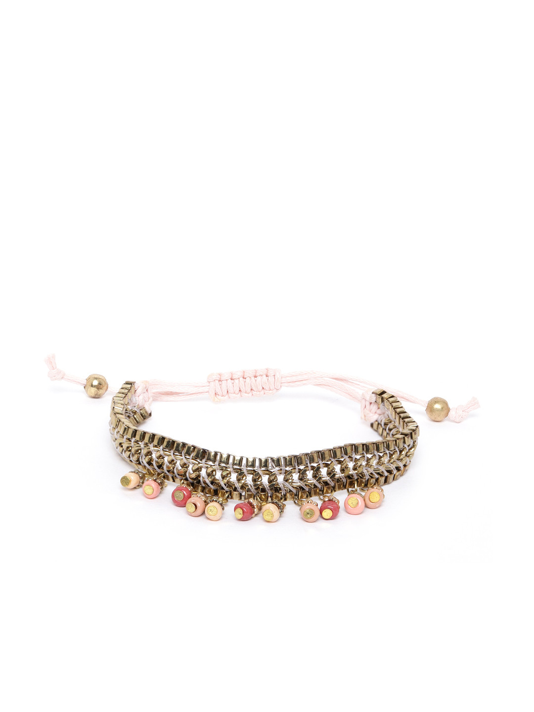 RICHEERA Peach-Coloured Antique Gold-Plated Beaded Bracelet