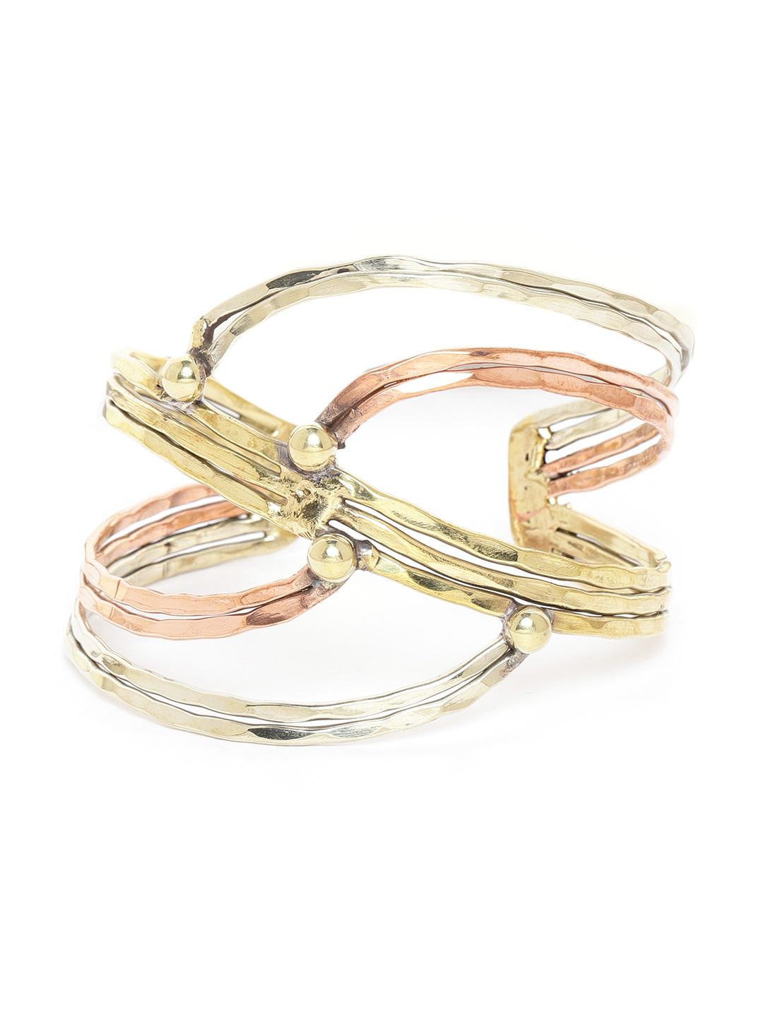 RICHEERA Copper-Toned Antique Gold-Plated Colourblocked Cuff Bracelet