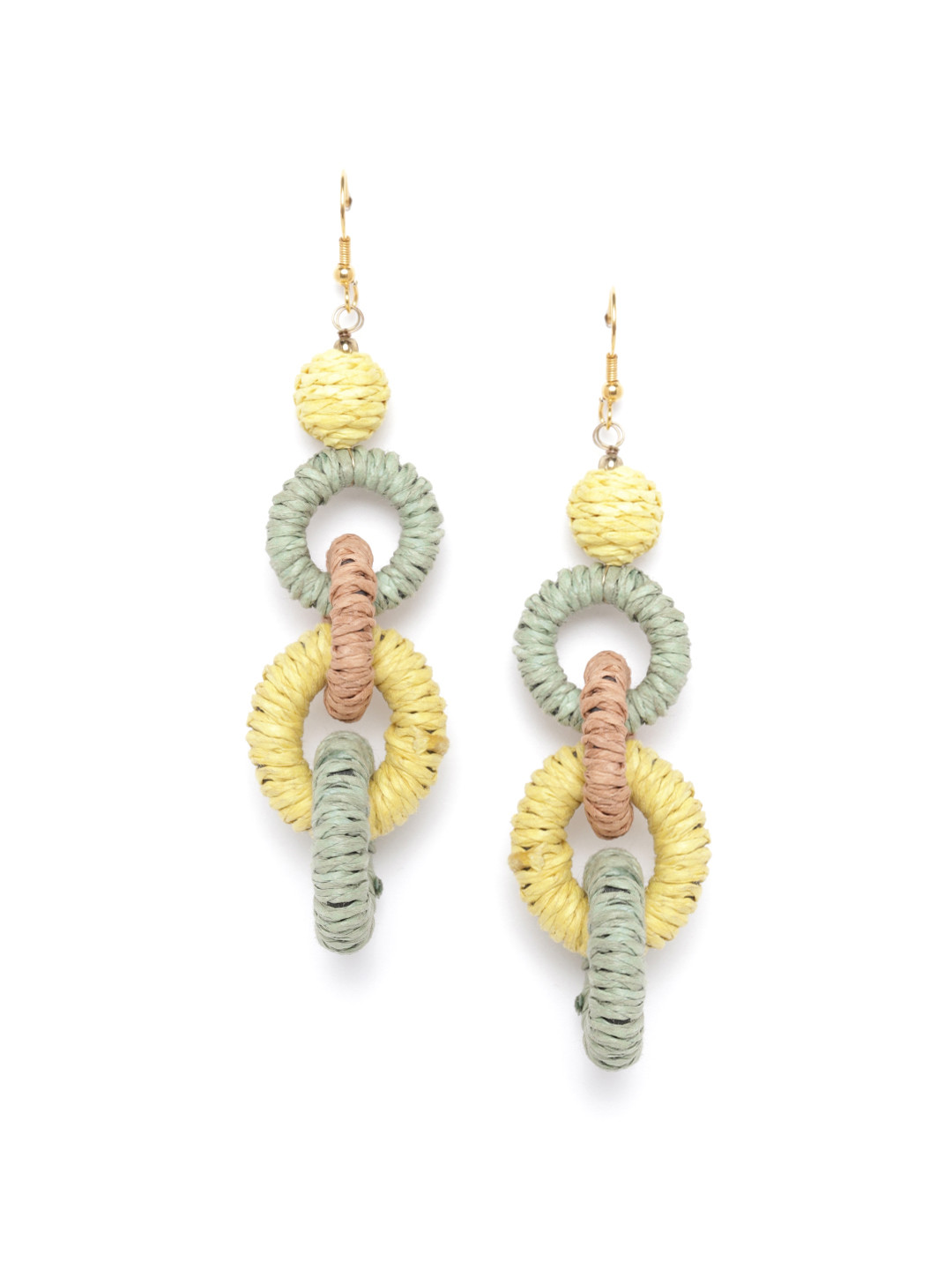 RICHEERA Olive Green & Yellow Colourblocked Circular Drop Earrings