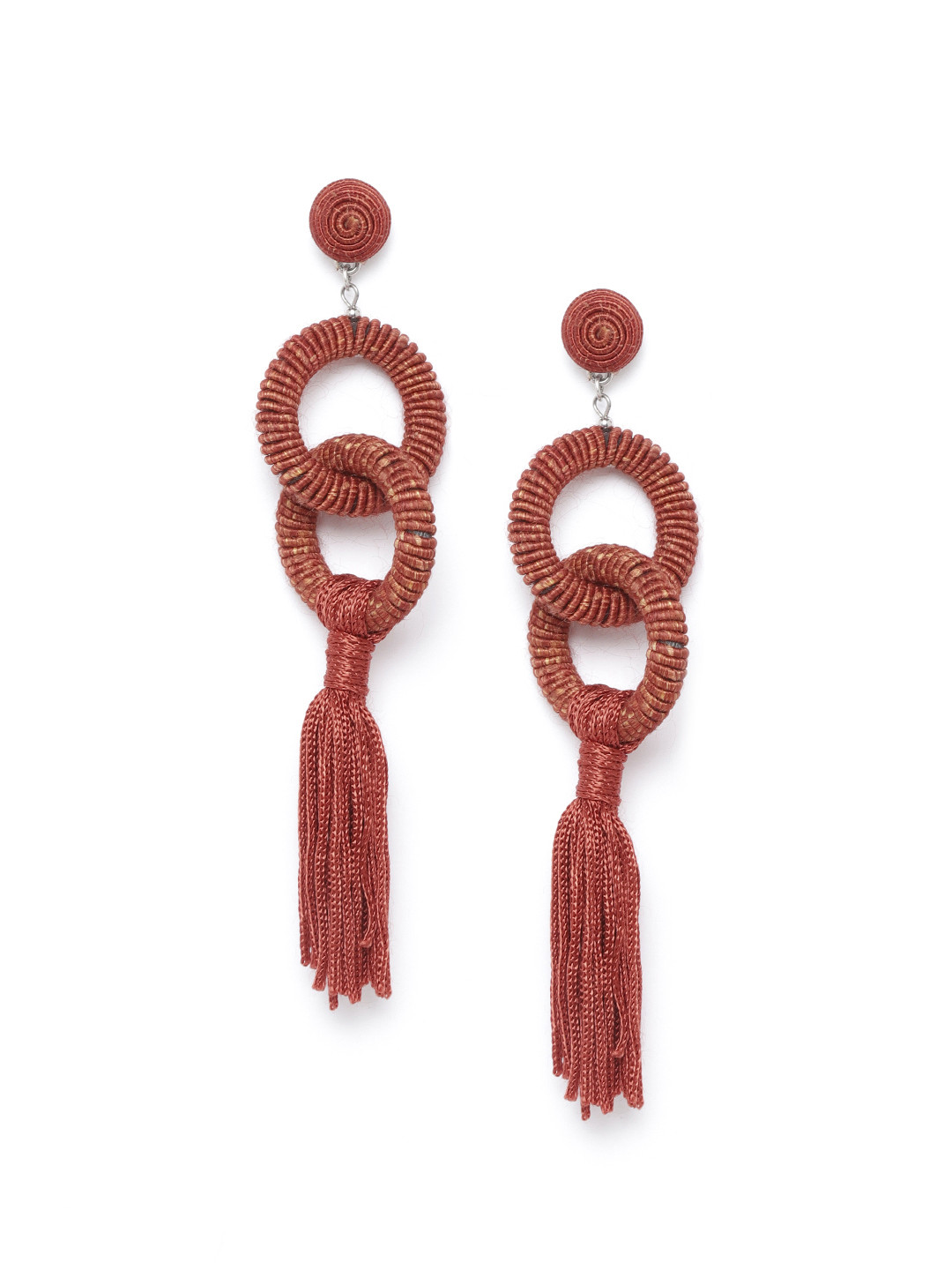 RICHEERA Rust Red Tasselled Circular Drop Earrings