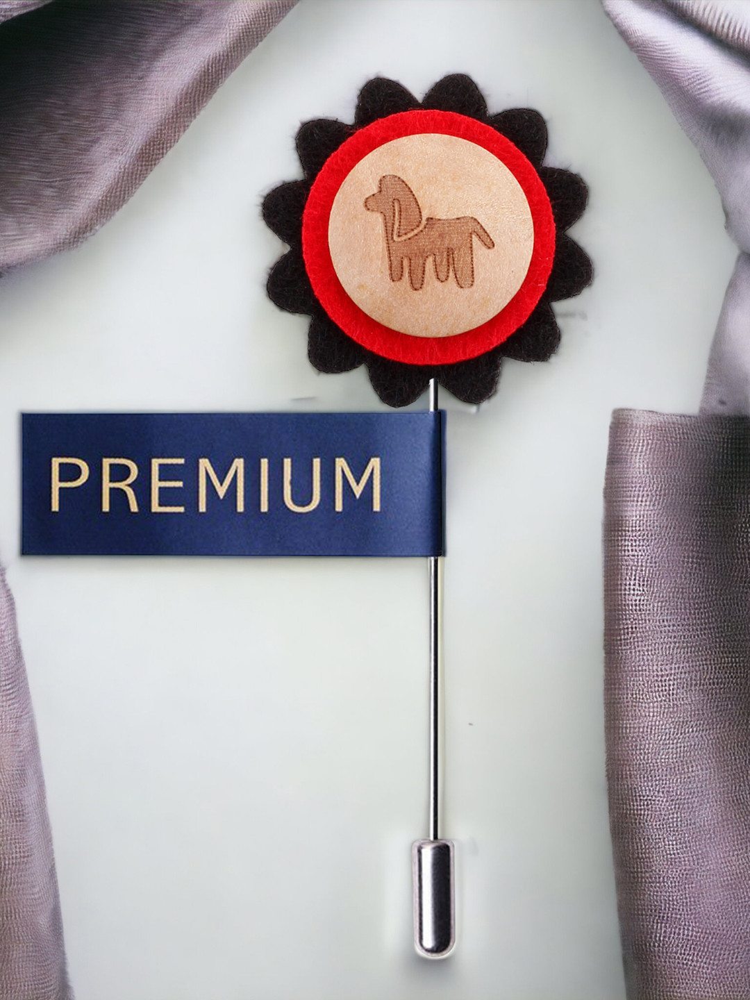 PELUCHE Unisex Beige & Red Dog Flower Lapel Pin