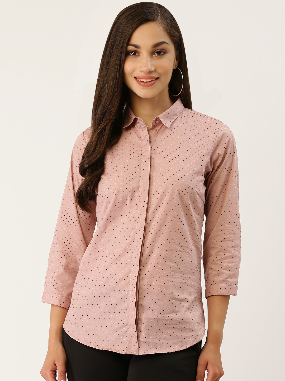Hancock Women Pink & Black Slim Fit Micro Ditsy Print Formal Shirt