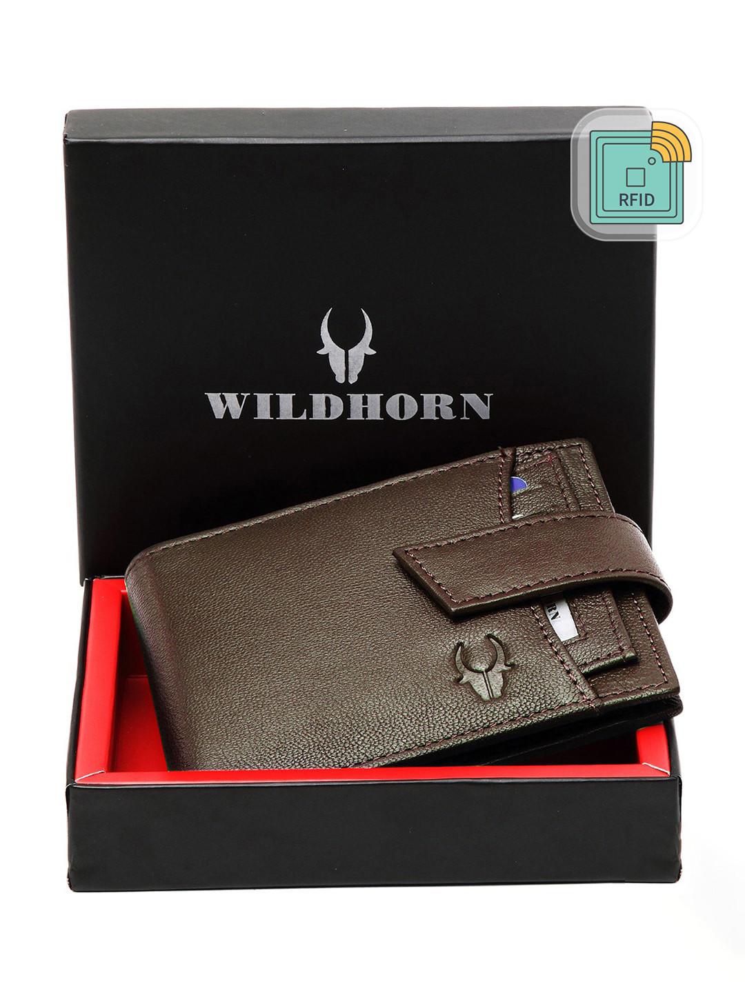 WildHorn Men Brown Solid RFID Protected Genuine Leather Two Fold Wallet