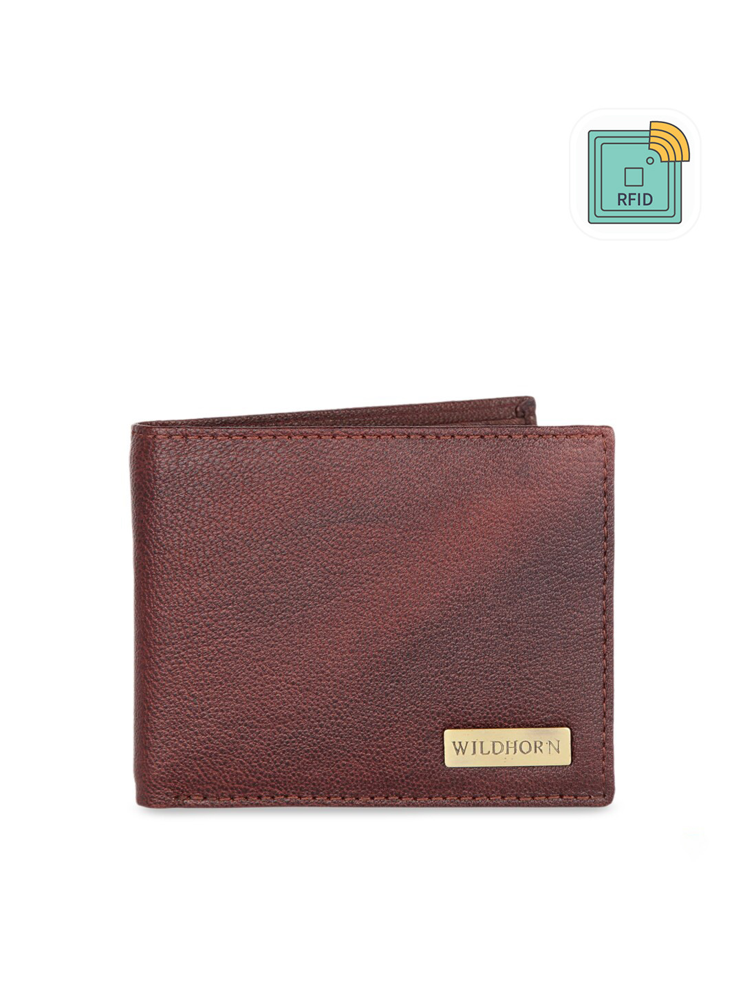 WildHorn Men Maroon Solid RFID Protected Genuine Leather Two Fold Wallet