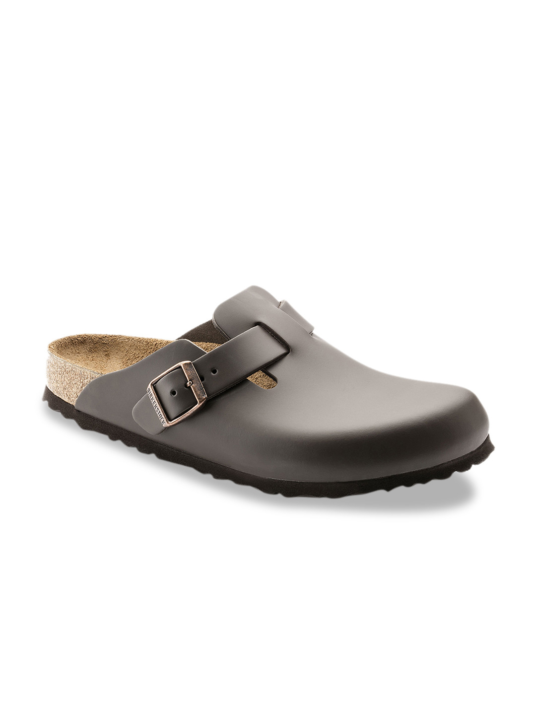 Birkenstock Boston Natural Leather Dark Brown Round Toe Clogs