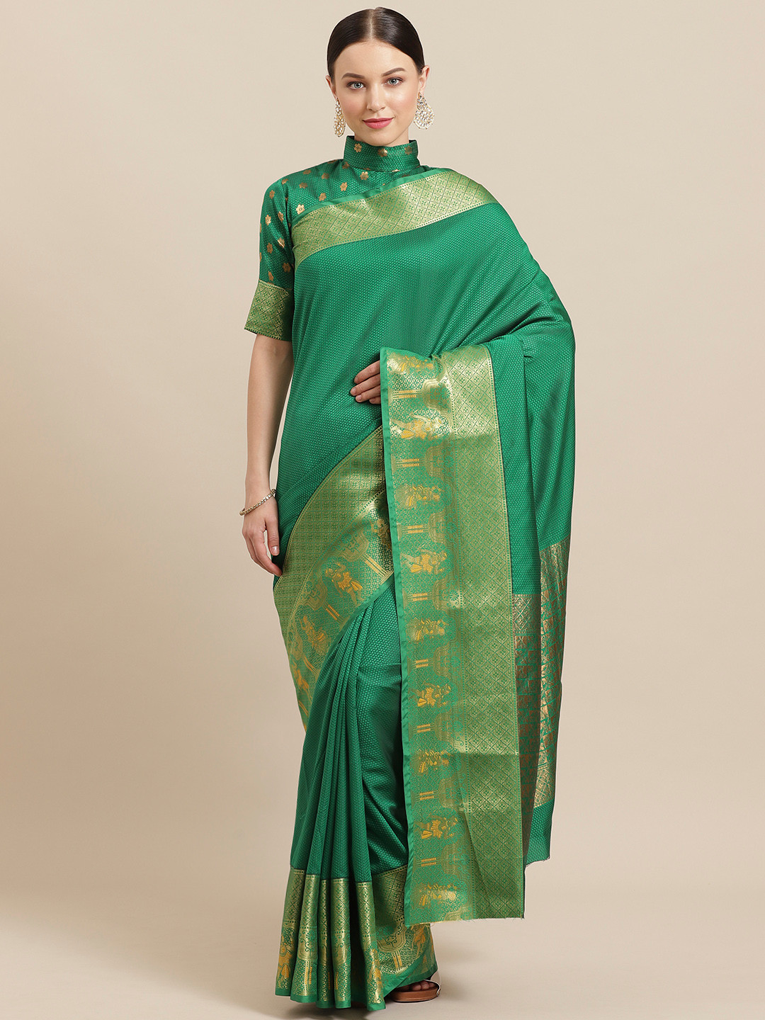 Saree mall Green Woven Design Banarasi Saree
