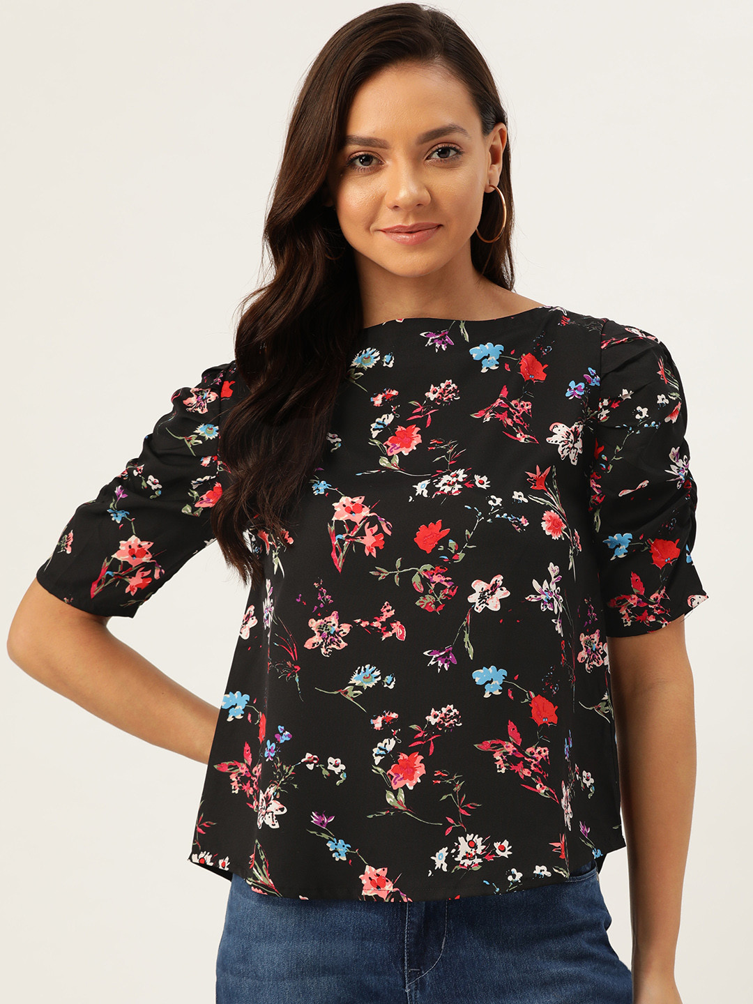ANTS Women Black & Red Printed Top