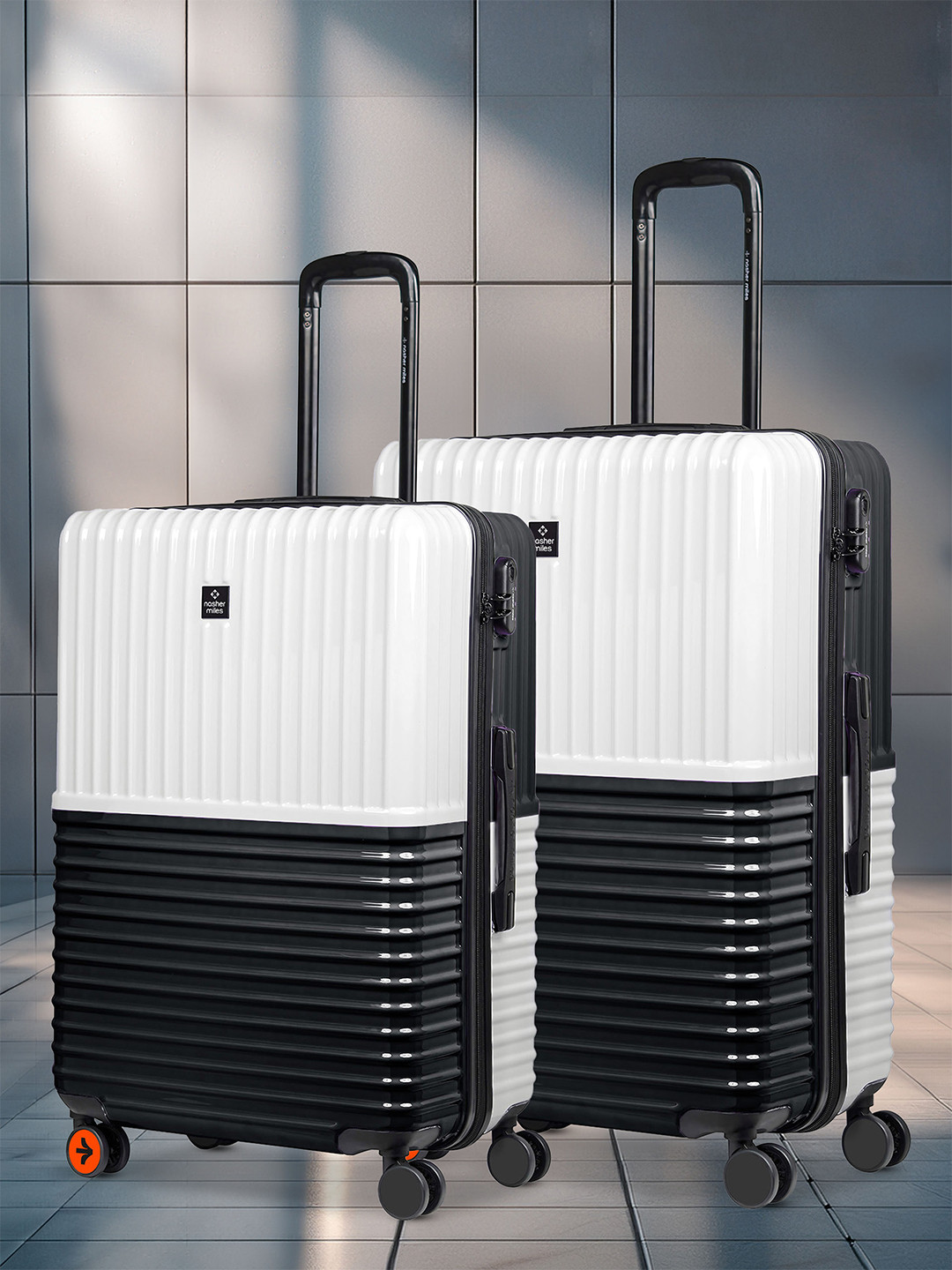 Nasher Miles Istanbul Hard-Sided ABS and PC Set of 2 M/L Black White Trolley Bags 65-75cm
