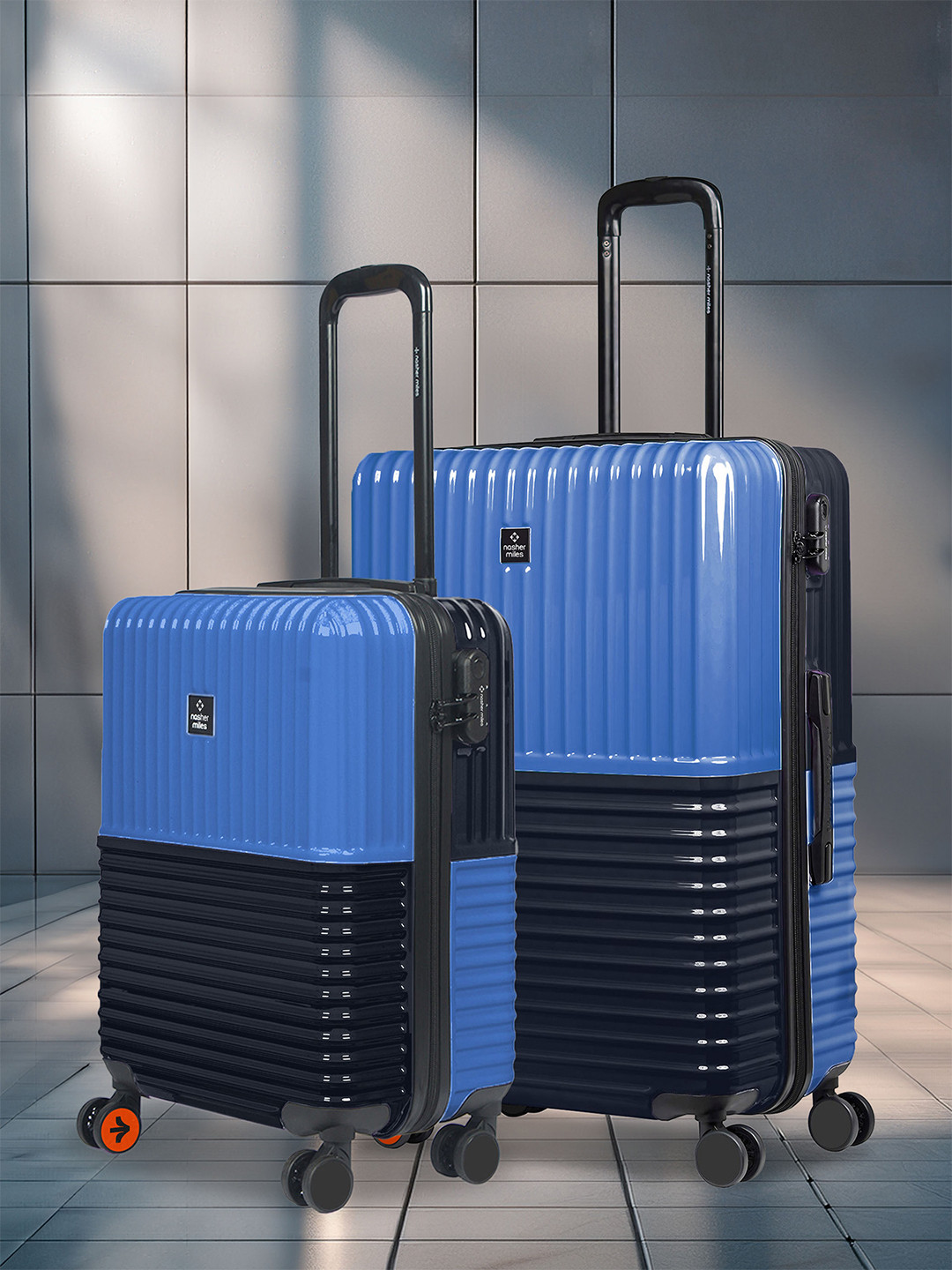 Nasher Miles Istanbul Hard-Side ABS and PC Set of 2 S/M Blue DarkBlue Trolley Bags 55-65cm