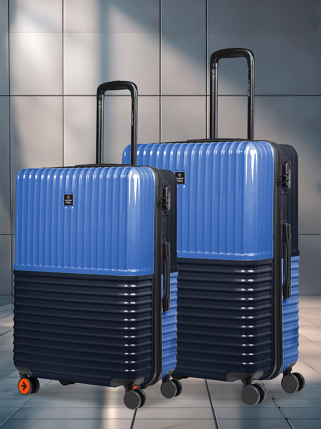 Nasher Miles Istanbul Hard-Side ABS and PC Set of 2 M/L Blue DarkBlue Trolley Bags 65-75cm
