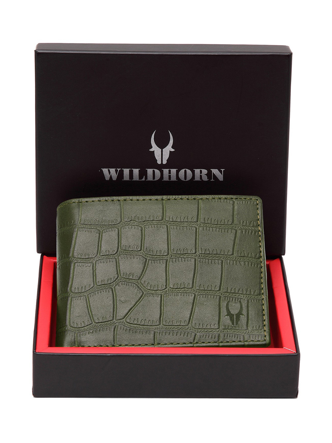WildHorn Men Green RFID Protected Genuine Leather Hand-Stitched Two Fold Wallet