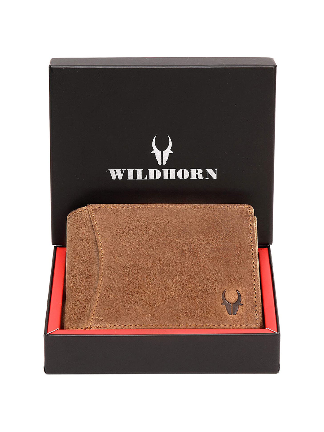 WildHorn Men Tan Brown RFID Protected Genuine Leather Hand-Stitched Solid Two Fold Wallet
